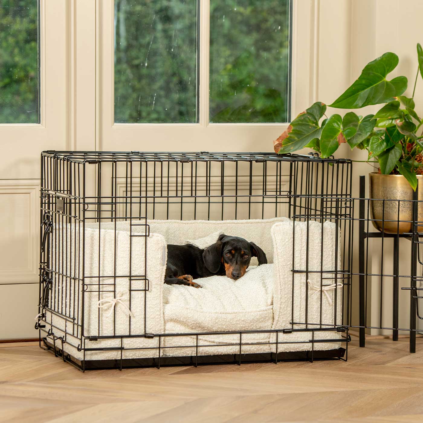 Luxury Dog Cage Bumper, Ivory Bouclé Cage Bumper Cover The Perfect Dog Cage Accessory, Available To Personalize Now at Lords & Labradors US