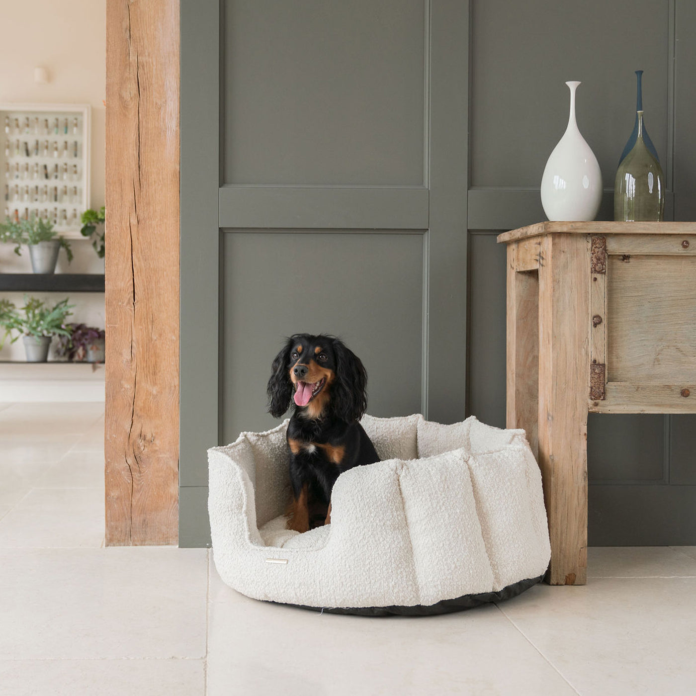 High Wall Bed For Dogs in Bouclé by Lords & Labradors