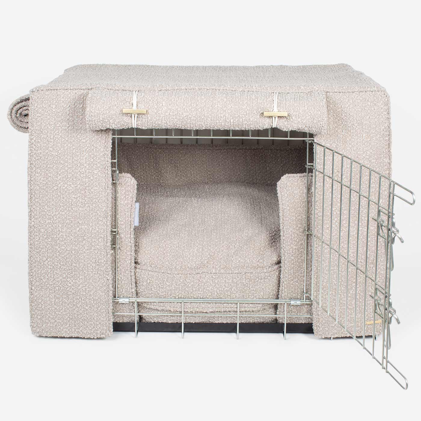 Luxury Heavy Duty Dog Cage, In Stunning Mink Bouclé Cage Set, The Perfect Dog Cage Set For Building The Ultimate Pet Den! Dog Cage Cover Available To Personalize at Lords & Labradors US