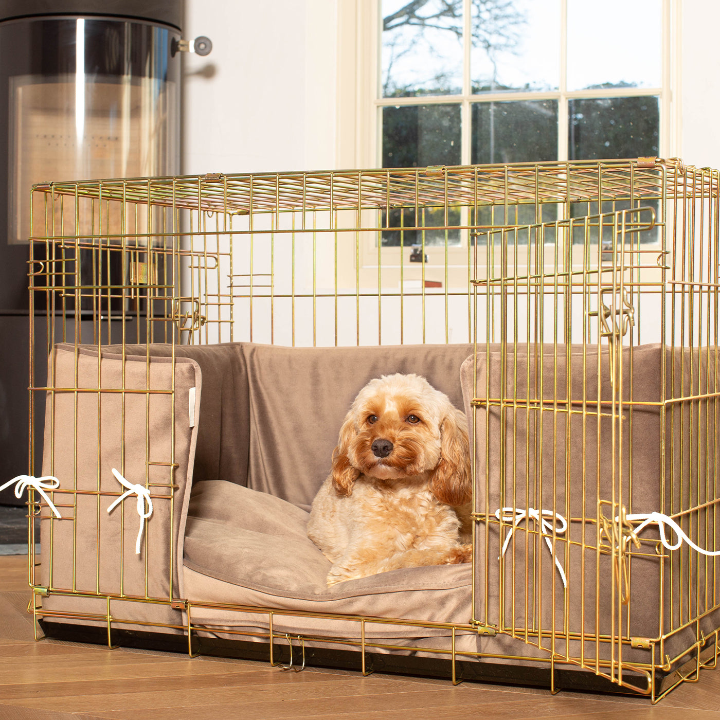 Dog Cage with Cushion & Bumper in Clay Velvet by Lords & Labradors