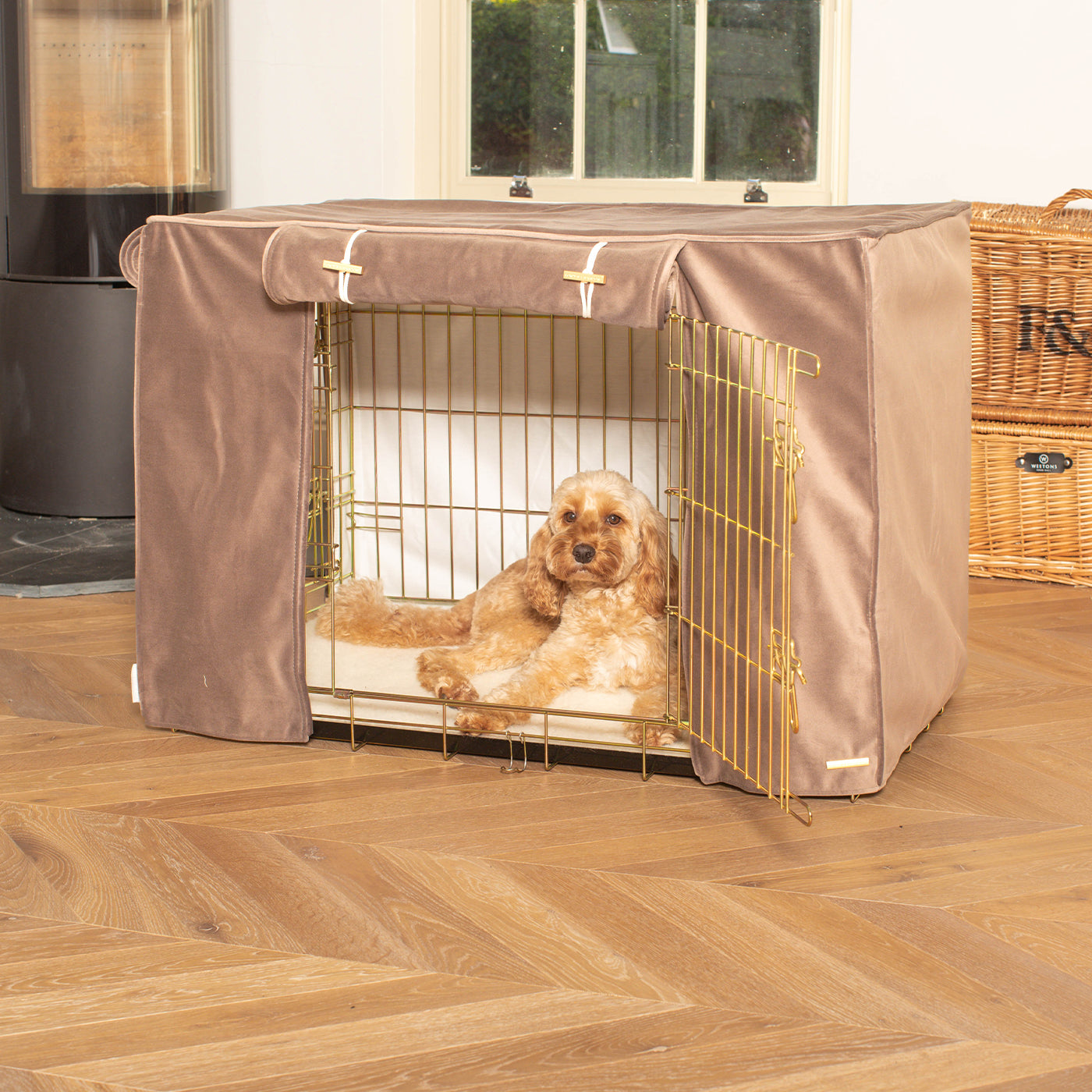 Dog Cage Cover In Clay Velvet by Lords & Labradors
