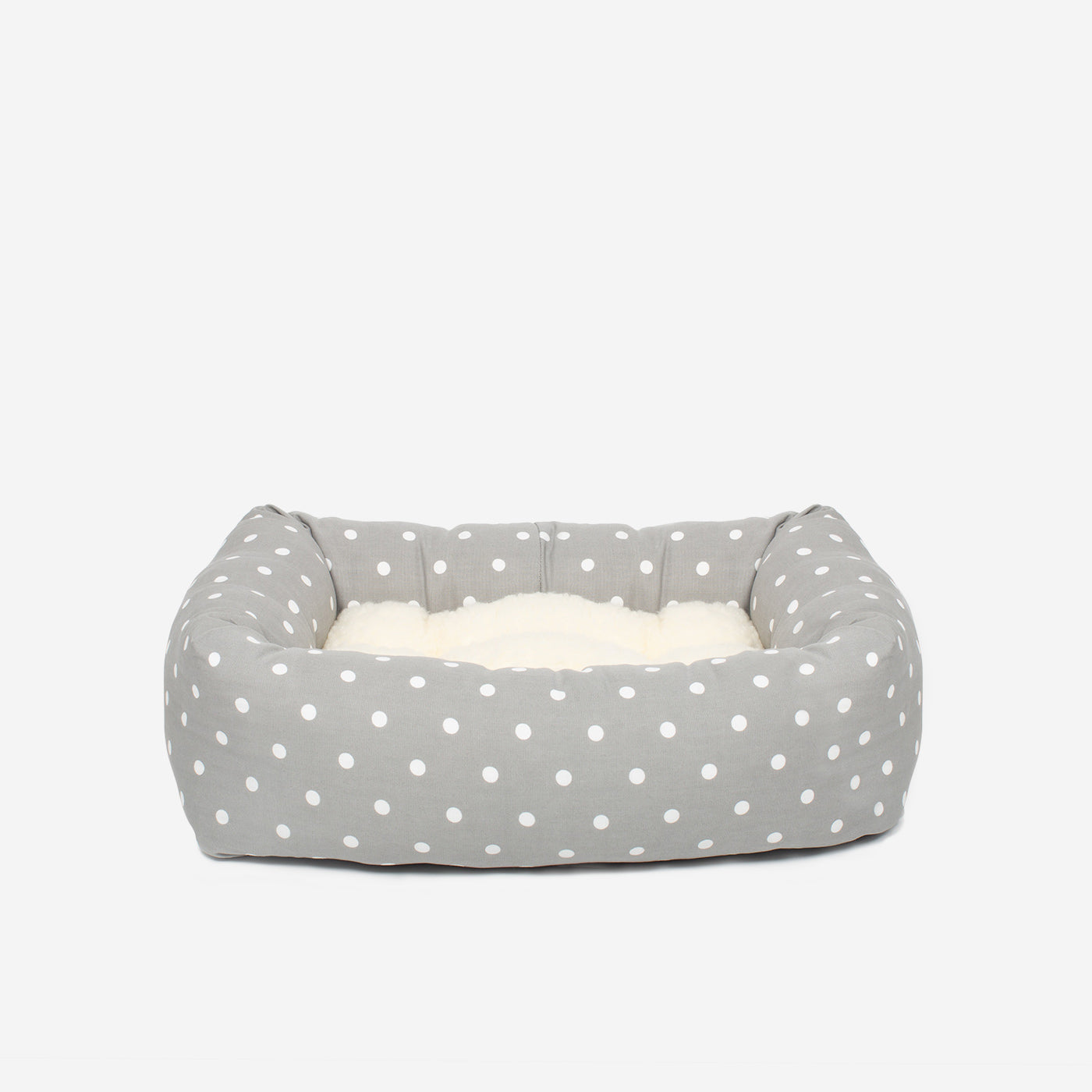 Cozy & Calming Puppy Cage Bed in Spots and Stripes, The Perfect Dog Cage Accessory For The Ultimate Dog Den! In Stunning Grey Spot! Available To Personalize at Lords & Labradors US