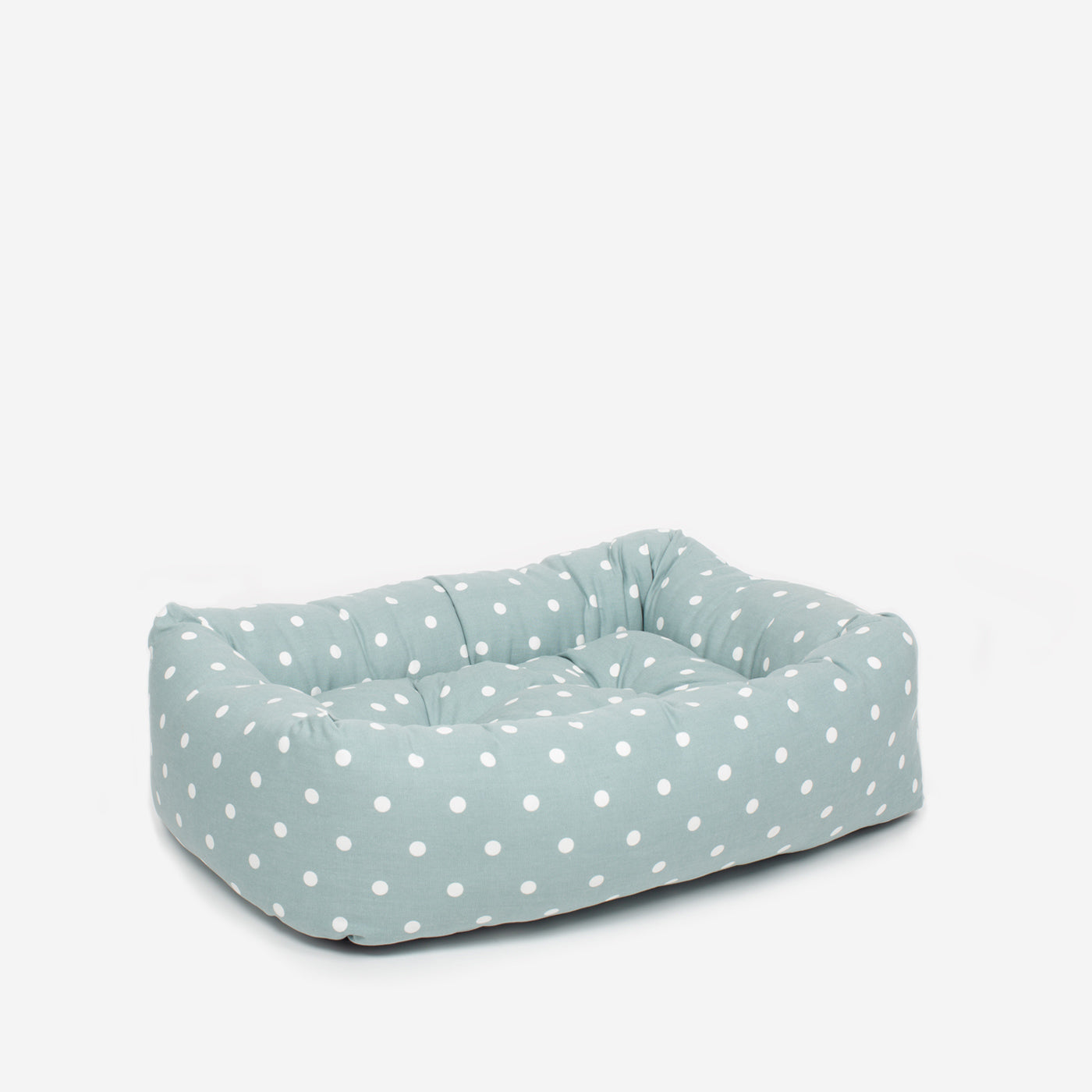 Cozy & Calming Puppy Cage Bed in Spots and Stripes, The Perfect Dog Cage Accessory For The Ultimate Dog Den! In Stunning Duck Egg Spot! Available To Personalize at Lords & Labradors US