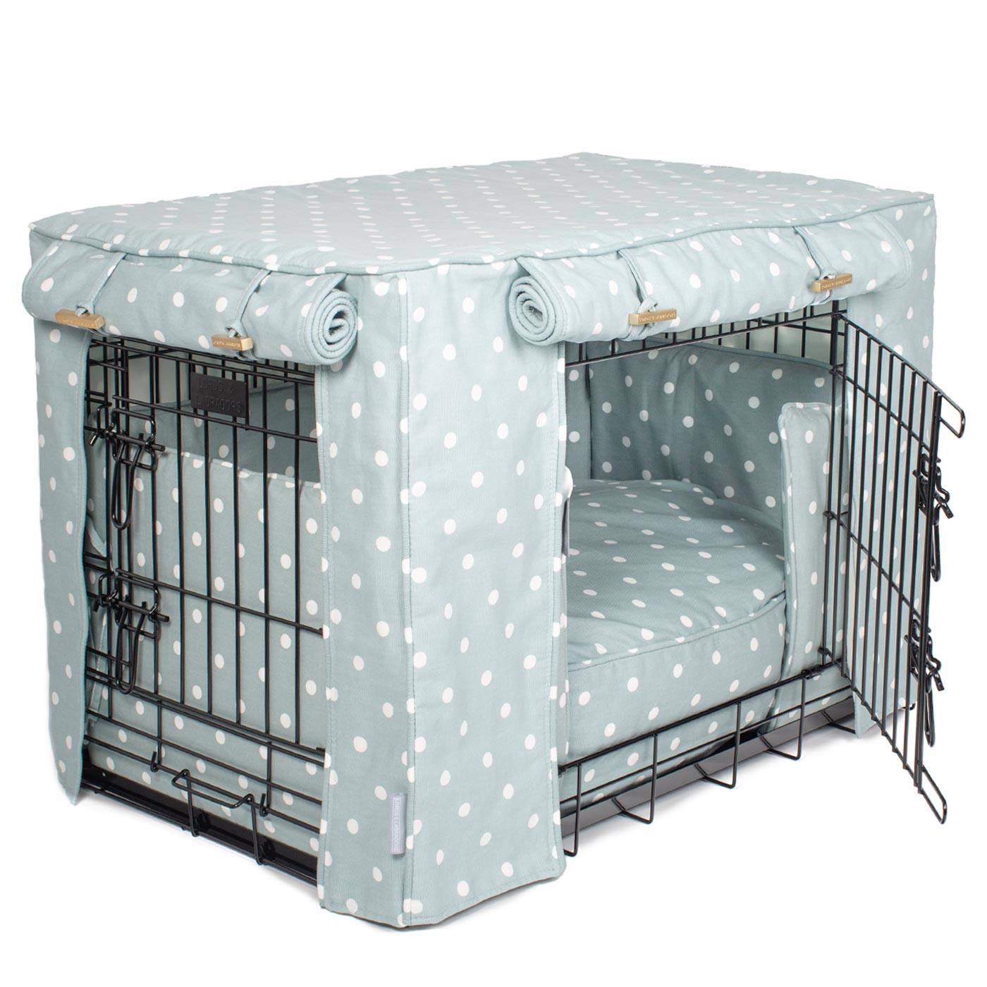 Luxury Silver Dog Cage Set With Cushion, Bumper and Crate Cover. The Perfect Dog Crate For The Ultimate Naptime, Available Now at Lords & Labradors US
