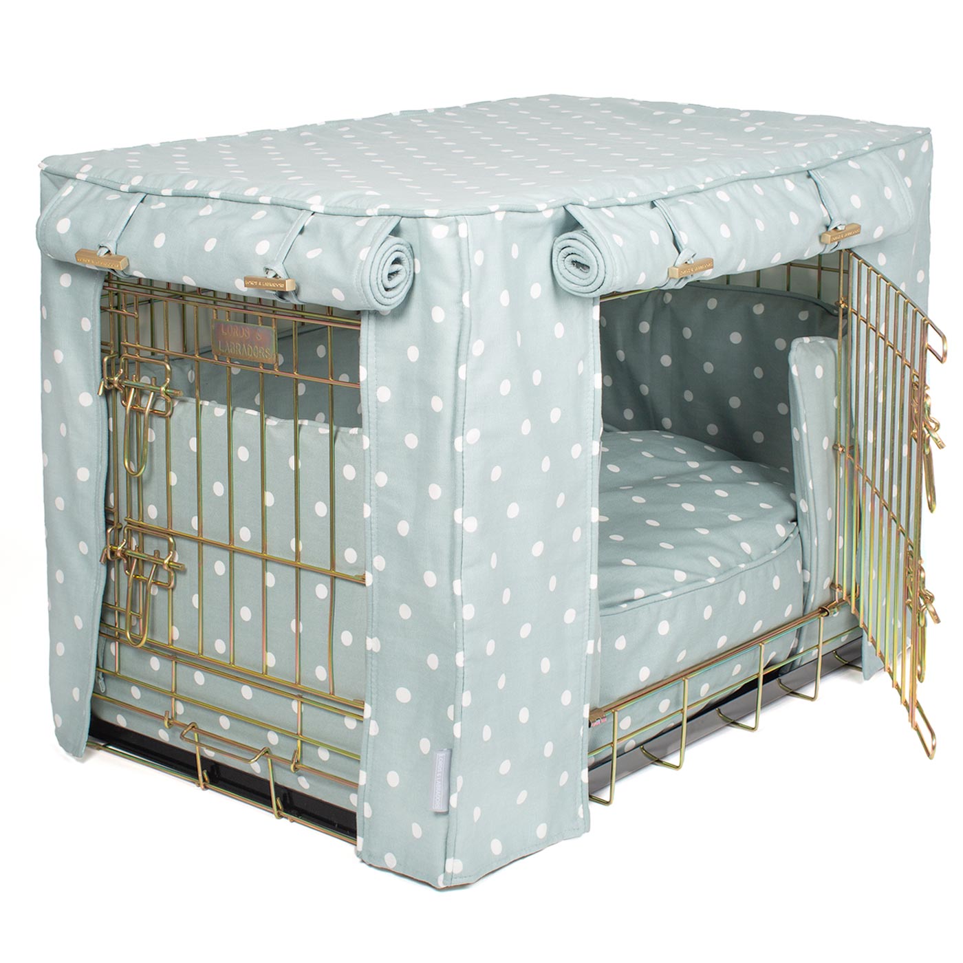 Luxury Silver Dog Cage Set With Cushion, Bumper and Crate Cover. The Perfect Dog Crate For The Ultimate Naptime, Available Now at Lords & Labradors US