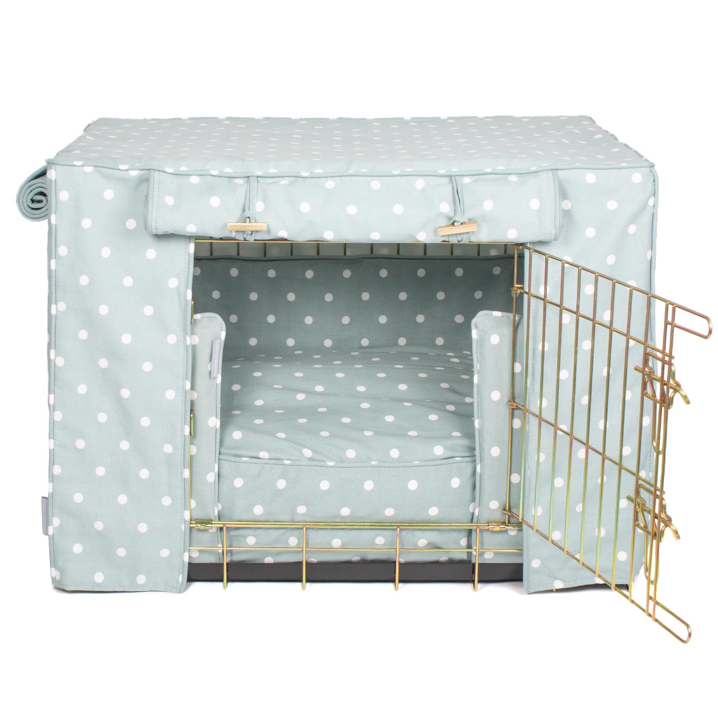 Luxury Silver Dog Cage Set With Cushion, Bumper and Crate Cover. The Perfect Dog Crate For The Ultimate Naptime, Available Now at Lords & Labradors US