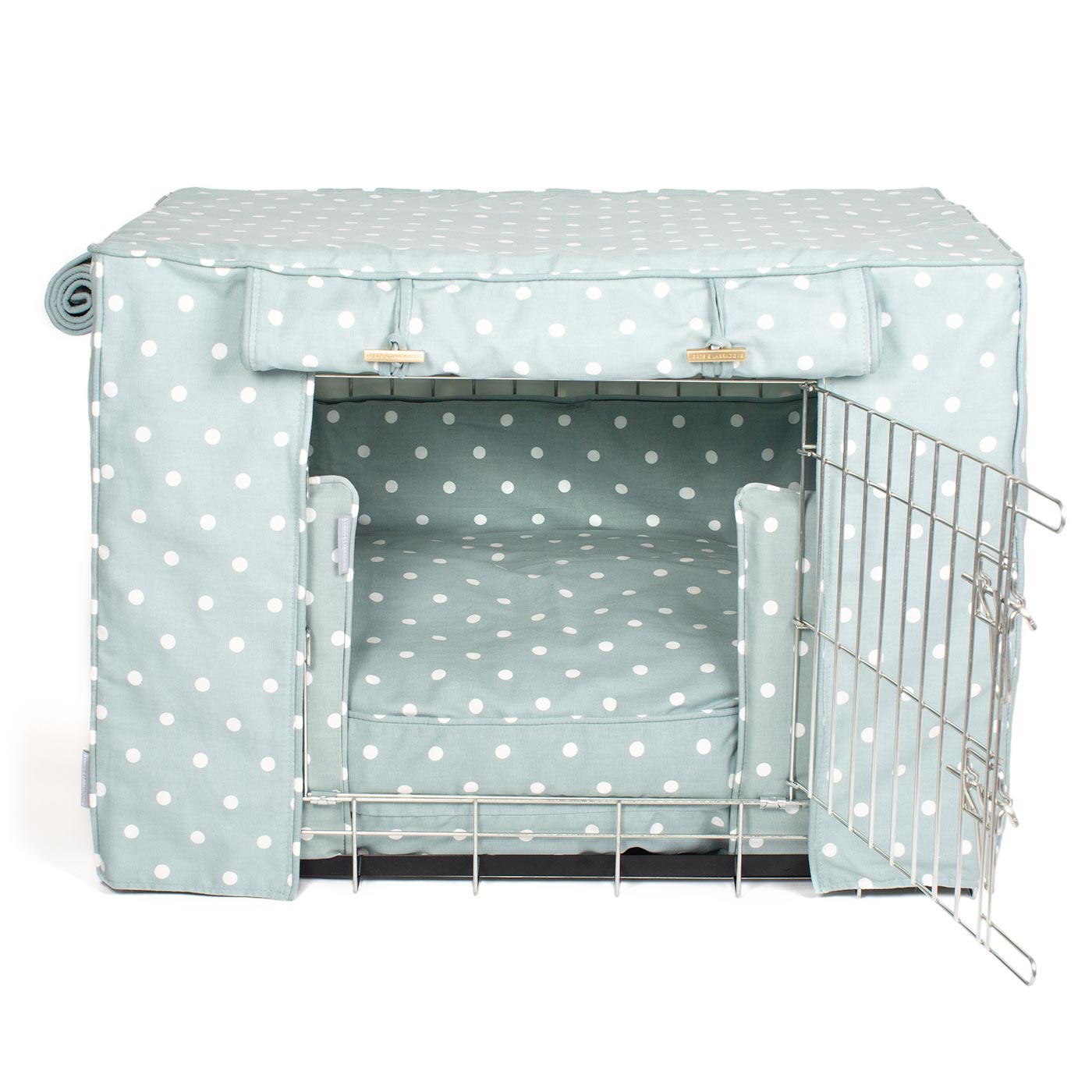 Luxury Silver Dog Cage Set With Cushion, Bumper and Crate Cover. The Perfect Dog Crate For The Ultimate Naptime, Available Now at Lords & Labradors US