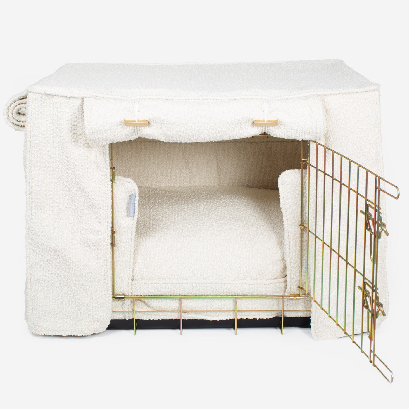 Luxury Heavy Duty Dog Cage, In Stunning Ivory Bouclé Cage Set, The Perfect Dog Cage Set For Building The Ultimate Pet Den! Dog Cage Cover Available To Personalize at Lords & Labradors US