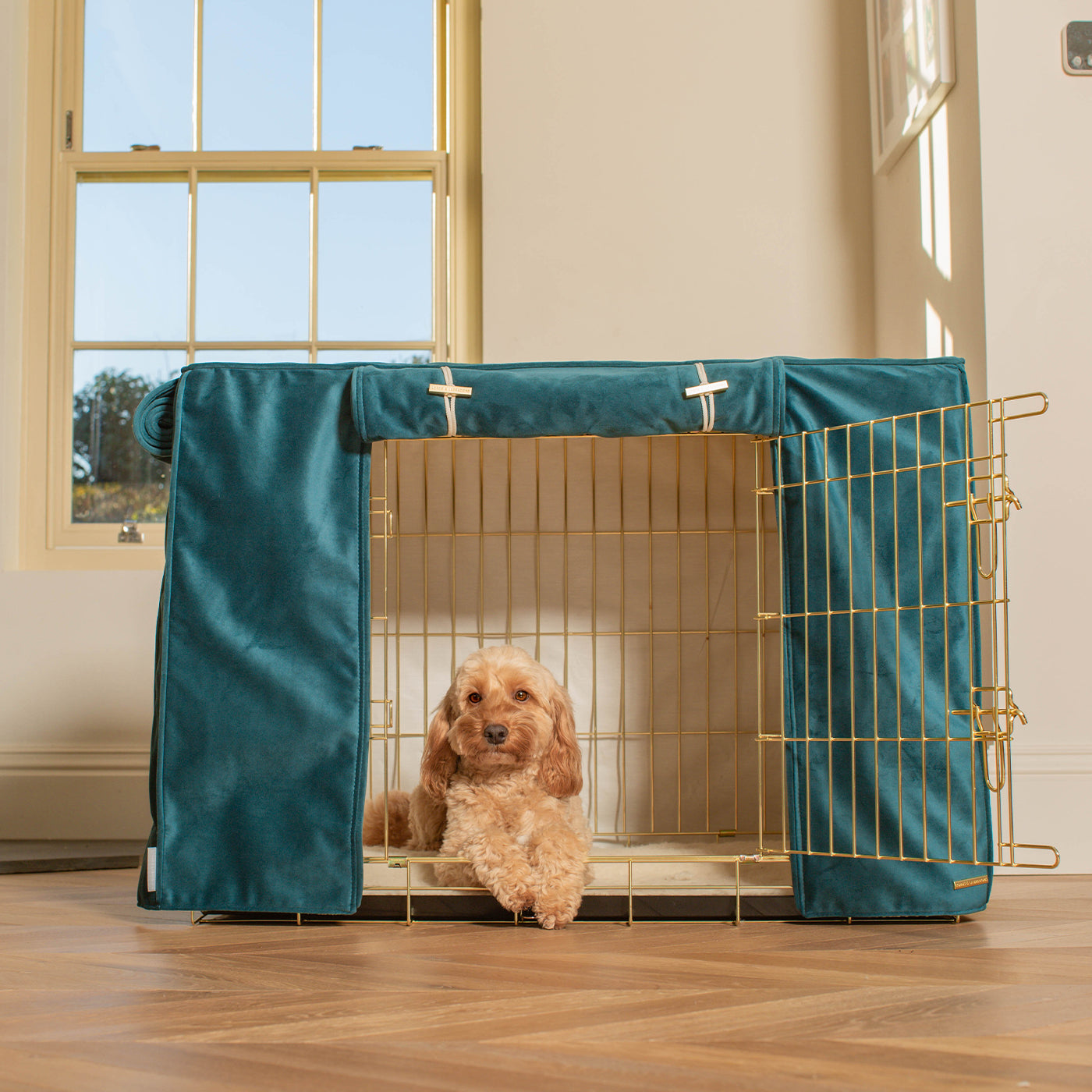 Dog Cage with Cage Cover in Marine Velvet by Lords & Labradors