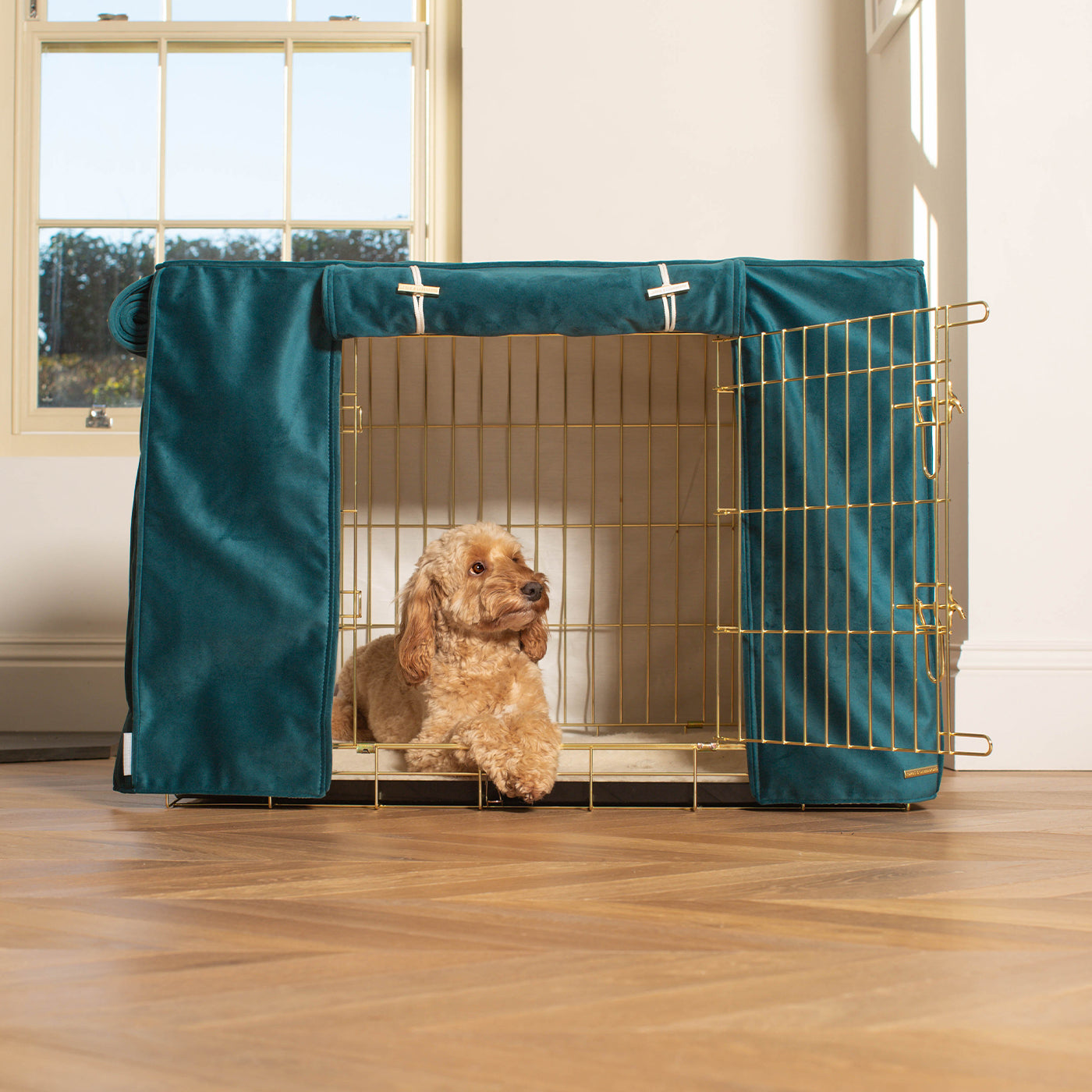 Dog Cage with Cage Cover in Marine Velvet by Lords & Labradors