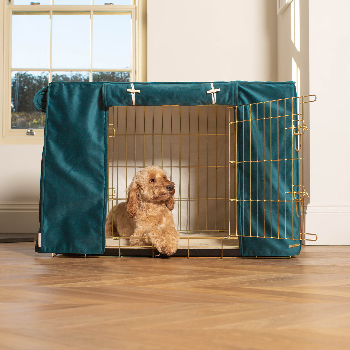 Dog Cage with Cage Cover in Marine Velvet by Lords & Labradors