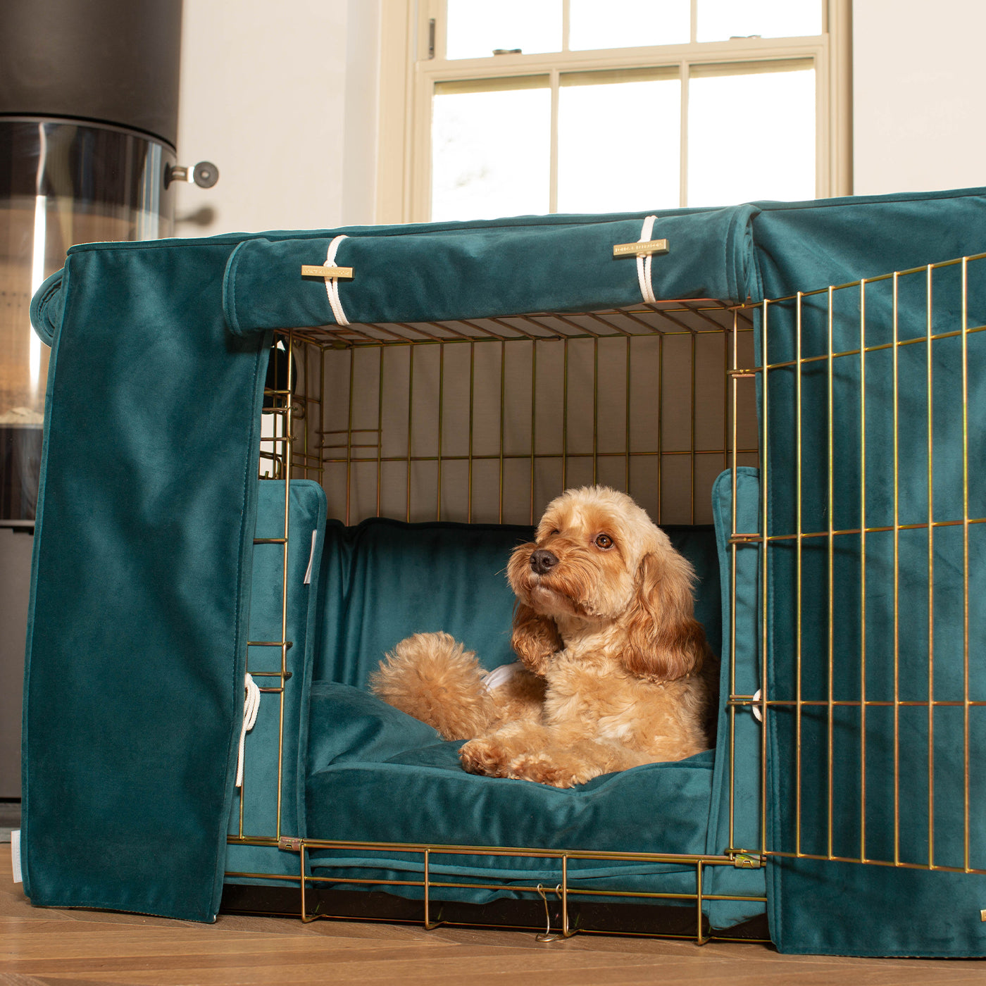 Dog Cage Set In Marine Velvet by Lords & Labradors