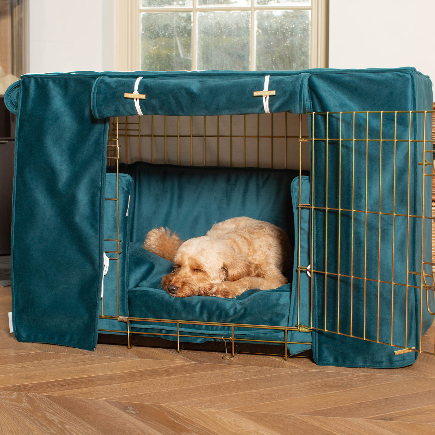 Dog Cage Set In Marine Velvet by Lords & Labradors