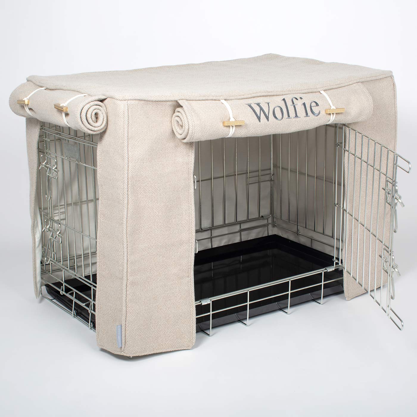 Luxury Dog Cage Cover, Natural Herringbone Tweed Cage Cover The Perfect Dog Cage Accessory, Available To Personalize Now at Lords & Labradors US