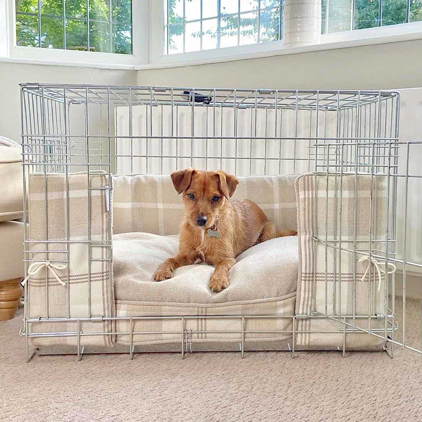 Luxury Dog Cage Bumper, Balmoral Natural Tweed Cage Bumper Cover The Perfect Dog Cage Accessory, Available To Personalize Now at Lords & Labradors US