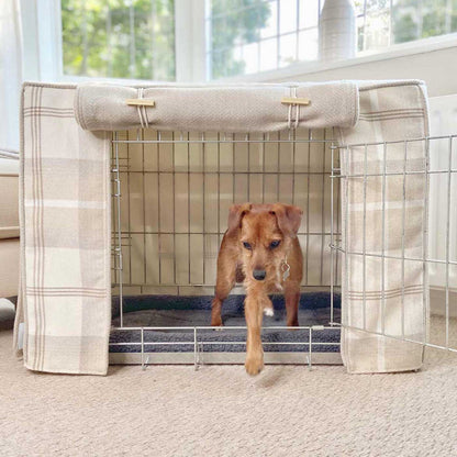 Luxury Dog Cage Cover, in Balmoral Natural Tweed. The Perfect Dog Cage Accessory, Available To Personalize Now at Lords & Labradors US