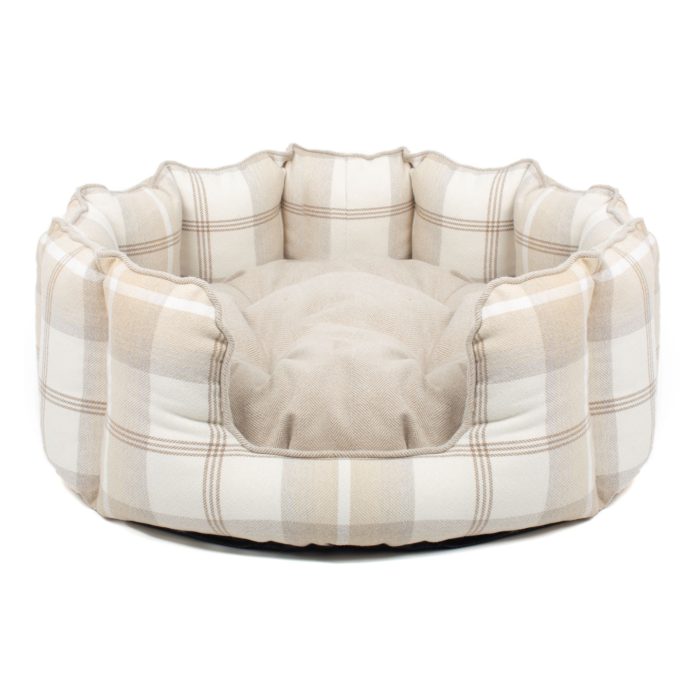 Discover Our Luxurious High Wall Bed For Dogs, Featuring inner pillow with plush teddy fleece on one side To Craft The Perfect Dogs Bed In Stunning Natural Tweed! Available To Personalize Now at Lords & Labradors US