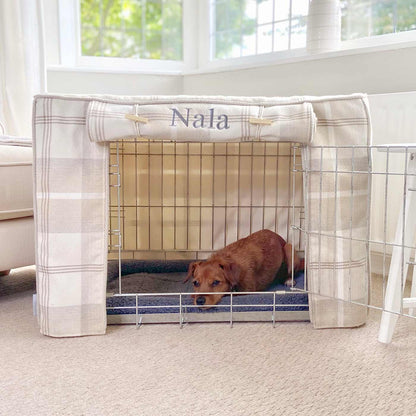 Luxury Dog Cage Cover, Balmoral Natural Tweed Cage Cover The Perfect Dog Cage Accessory, Available To Personalize Now at Lords & Labradors