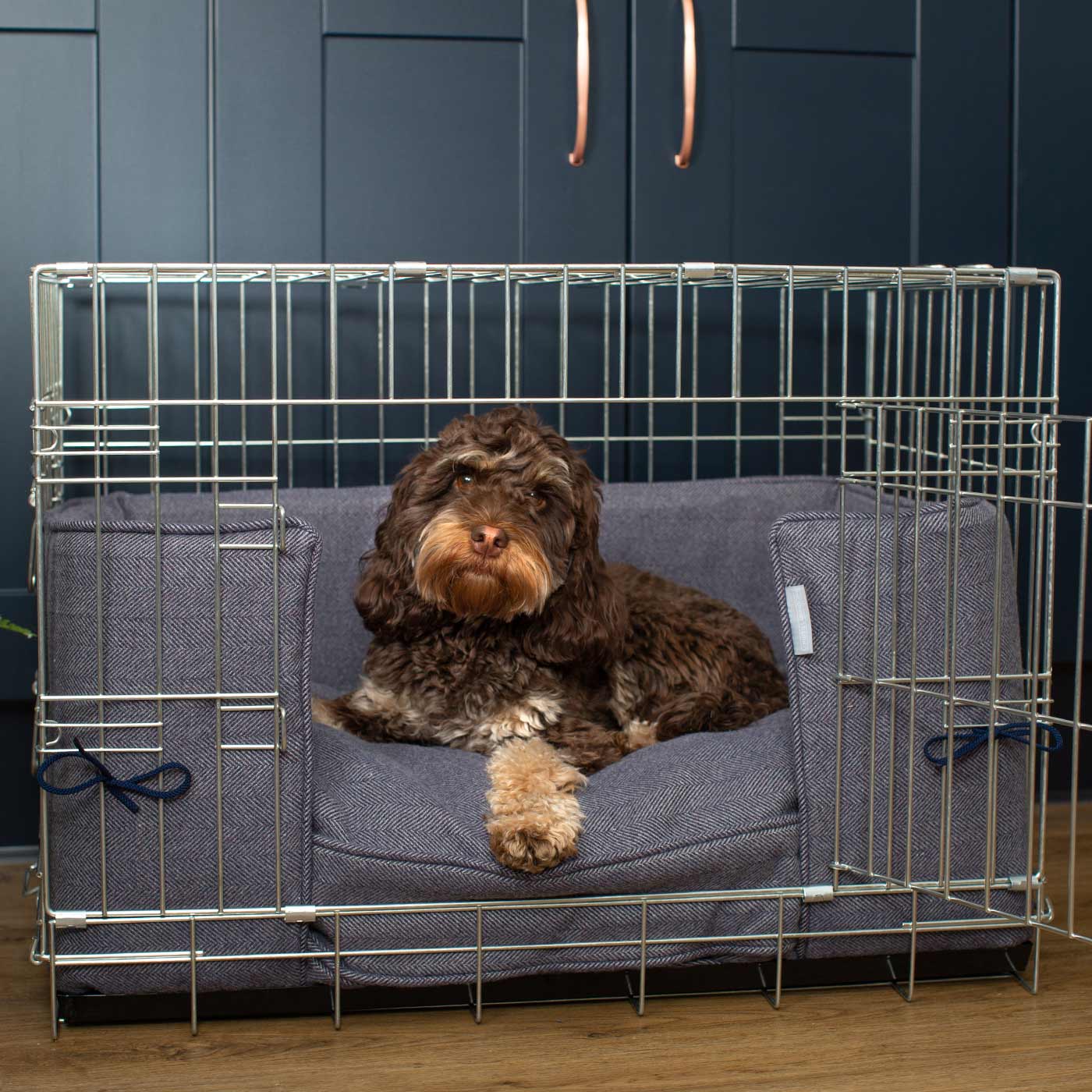 Luxury Dog Cage Bumper, Oxford Herringbone Tweed Cage Bumper Cover The Perfect Dog Cage Accessory, Available To Personalize Now at Lords & Labradors US
