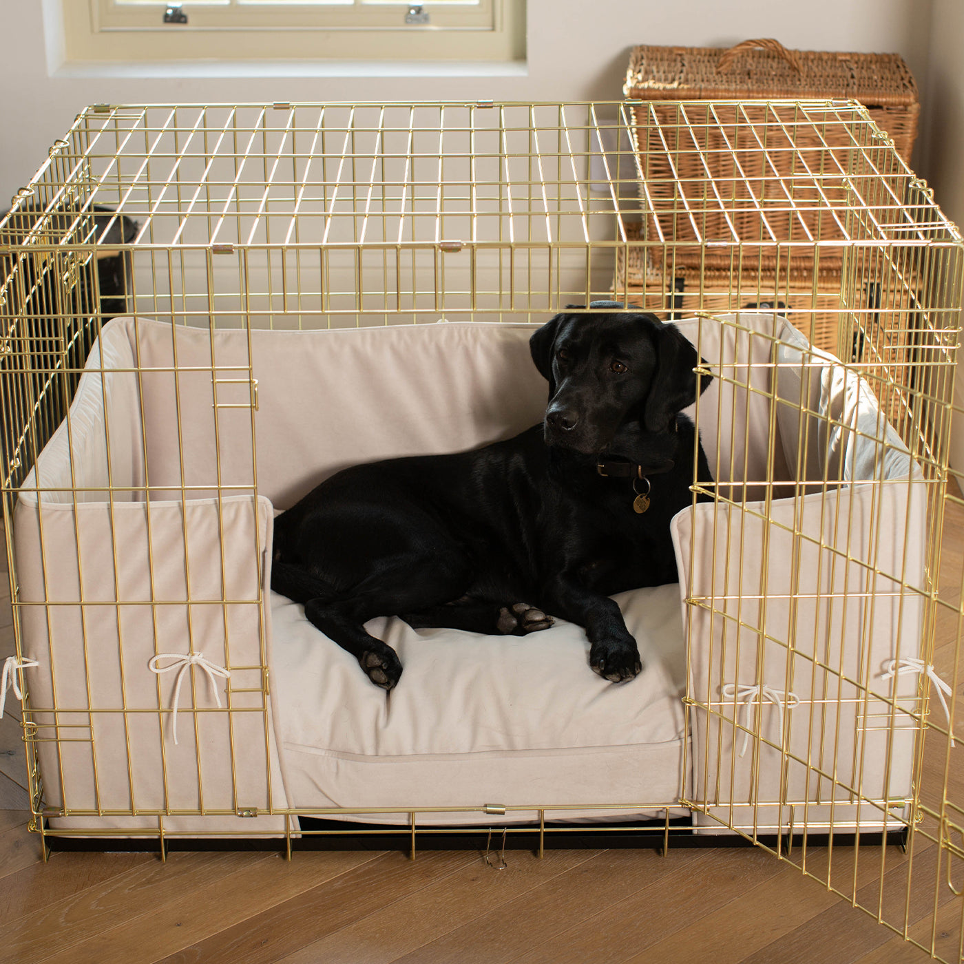 Dog Cage with Cushion & Bumper in Oyster Velvet by Lords & Labradors