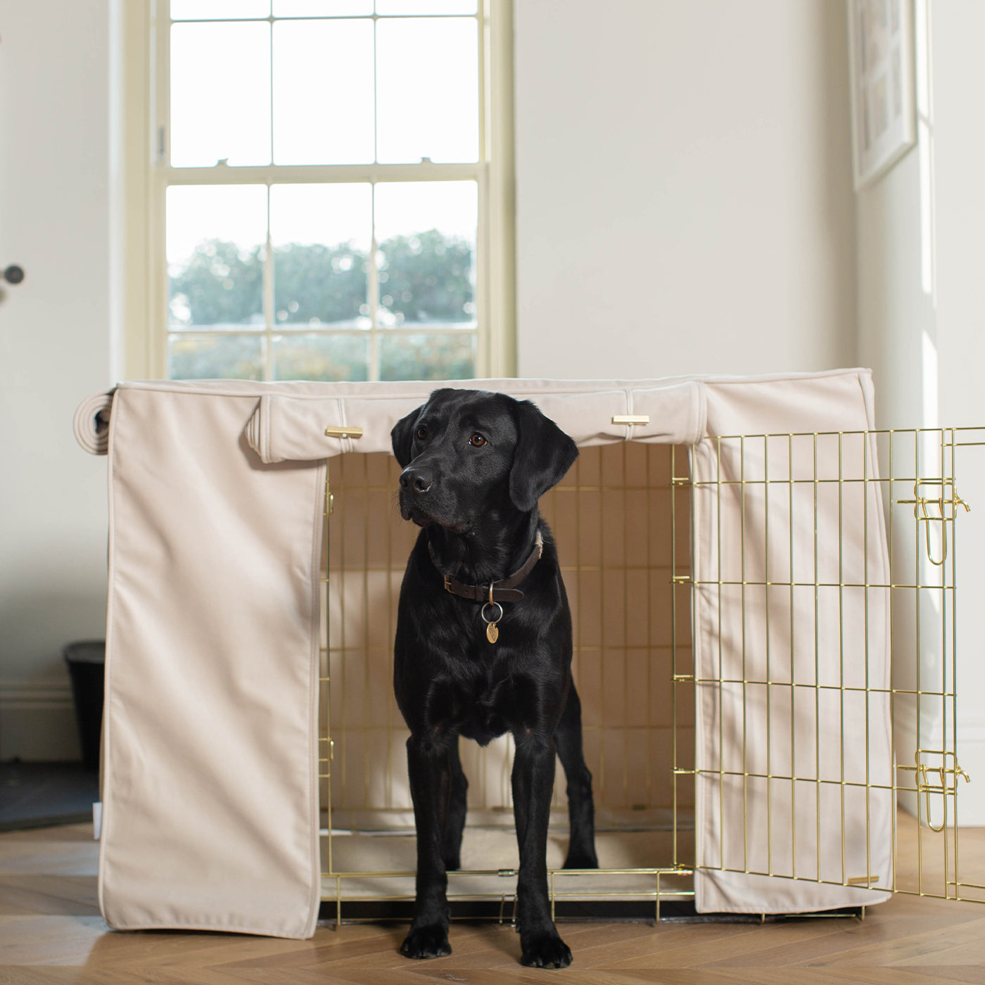 Dog Cage with Cage Cover in Oyster Velvet by Lords & Labradors