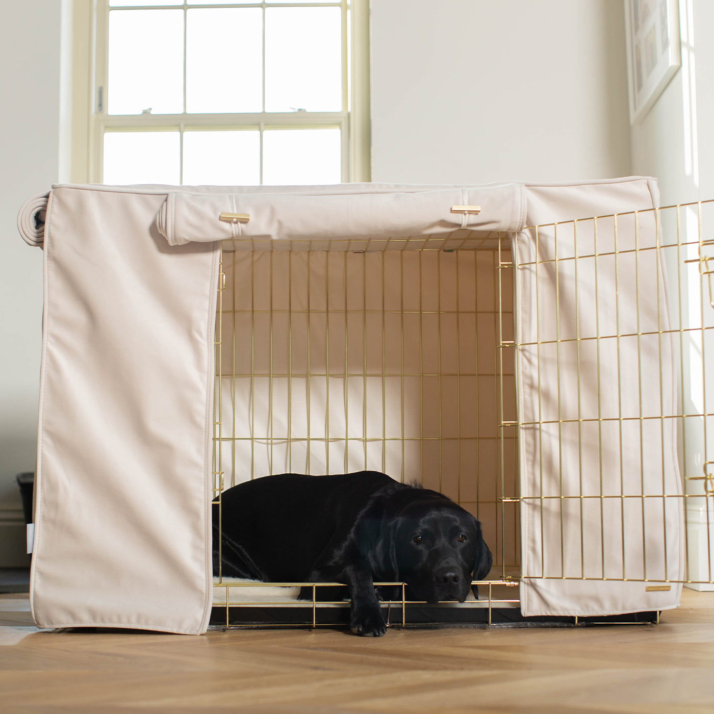 Dog Cage with Cage Cover in Oyster Velvet by Lords & Labradors