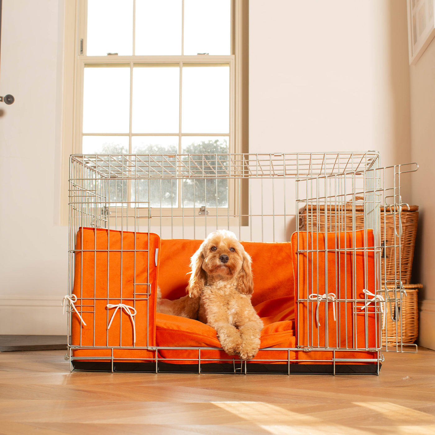 Dog Cage with Cushion & Bumper in Pumpkin Velvet by Lords & Labradors