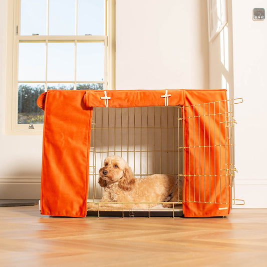 Dog Cage Cover In Pumpkin Velvet by Lords & Labradors