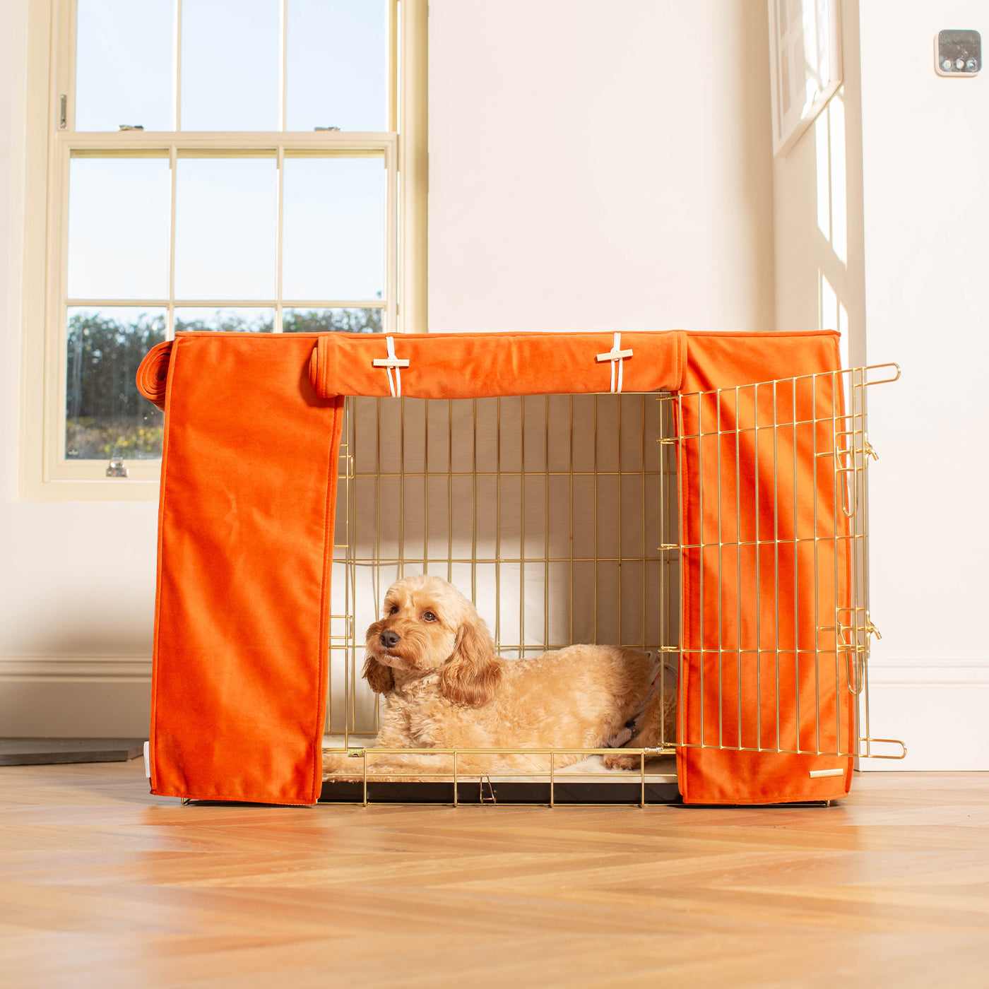Dog Cage with Cage Cover in Pumpkin Velvet by Lords & Labradors