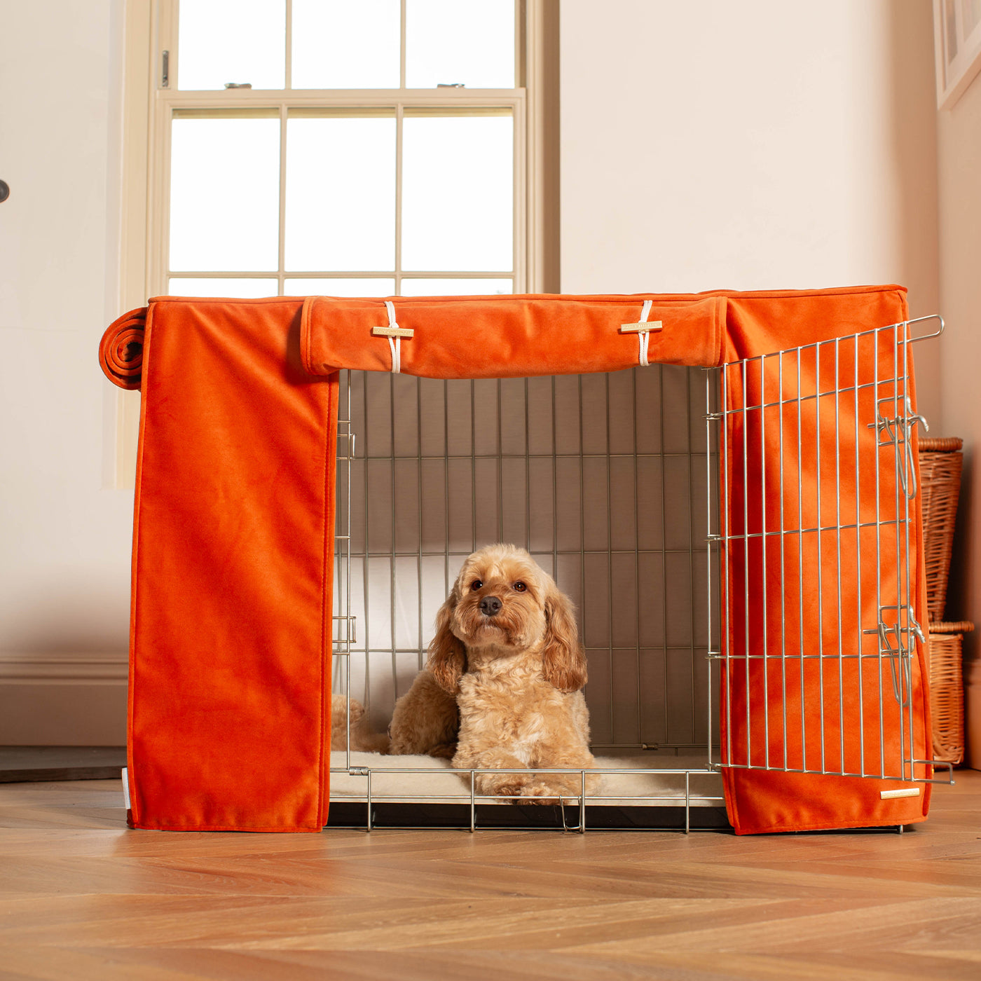 Dog Cage with Cage Cover in Pumpkin Velvet by Lords & Labradors