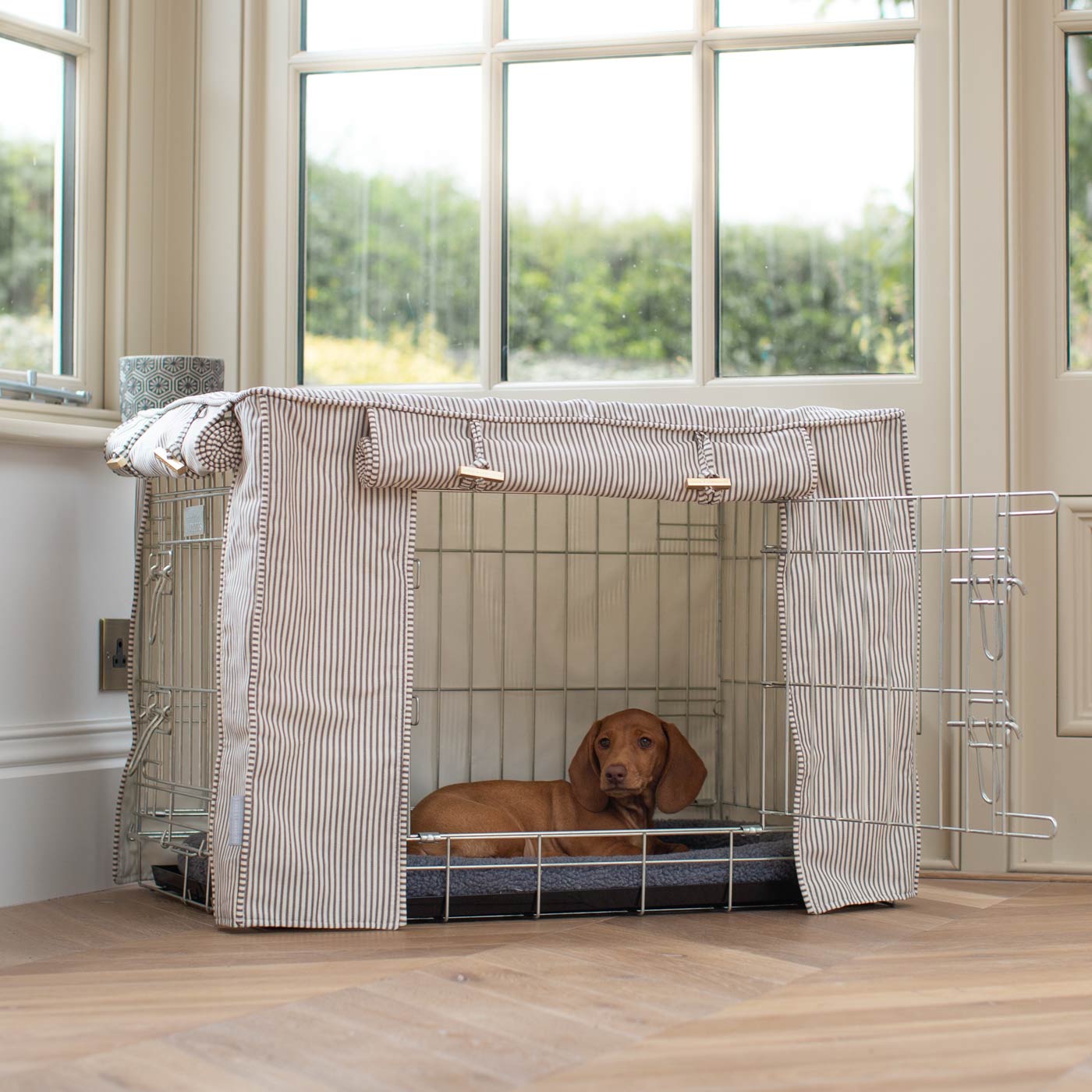 Luxury Dog Cage Cover, Regency Stripe Cage Cover The Perfect Dog Cage Accessory, Available To Personalize Now at Lords & Labradors US