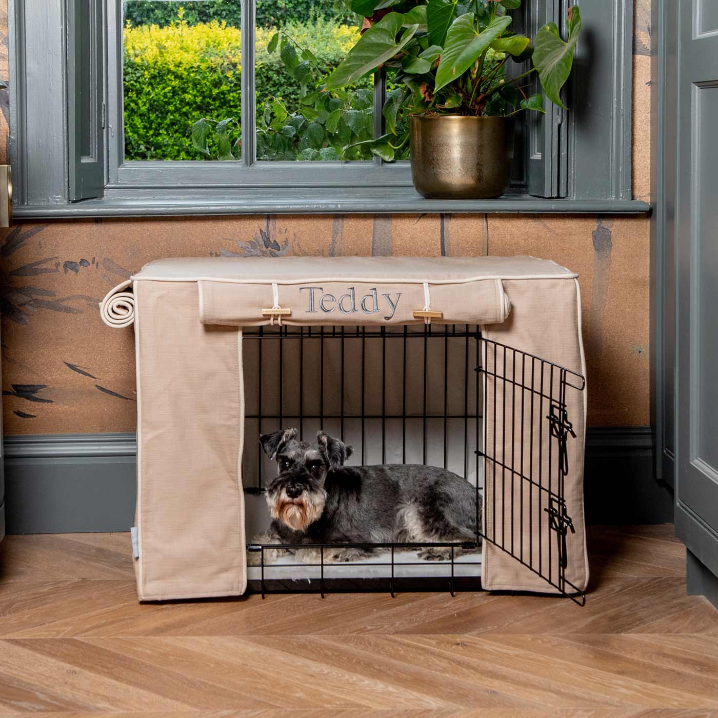 Luxury Dog Cage Cover, Savanna Oatmeal Cage Cover The Perfect Dog Cage Accessory, Available To Personalize Now at Lords & Labradors US