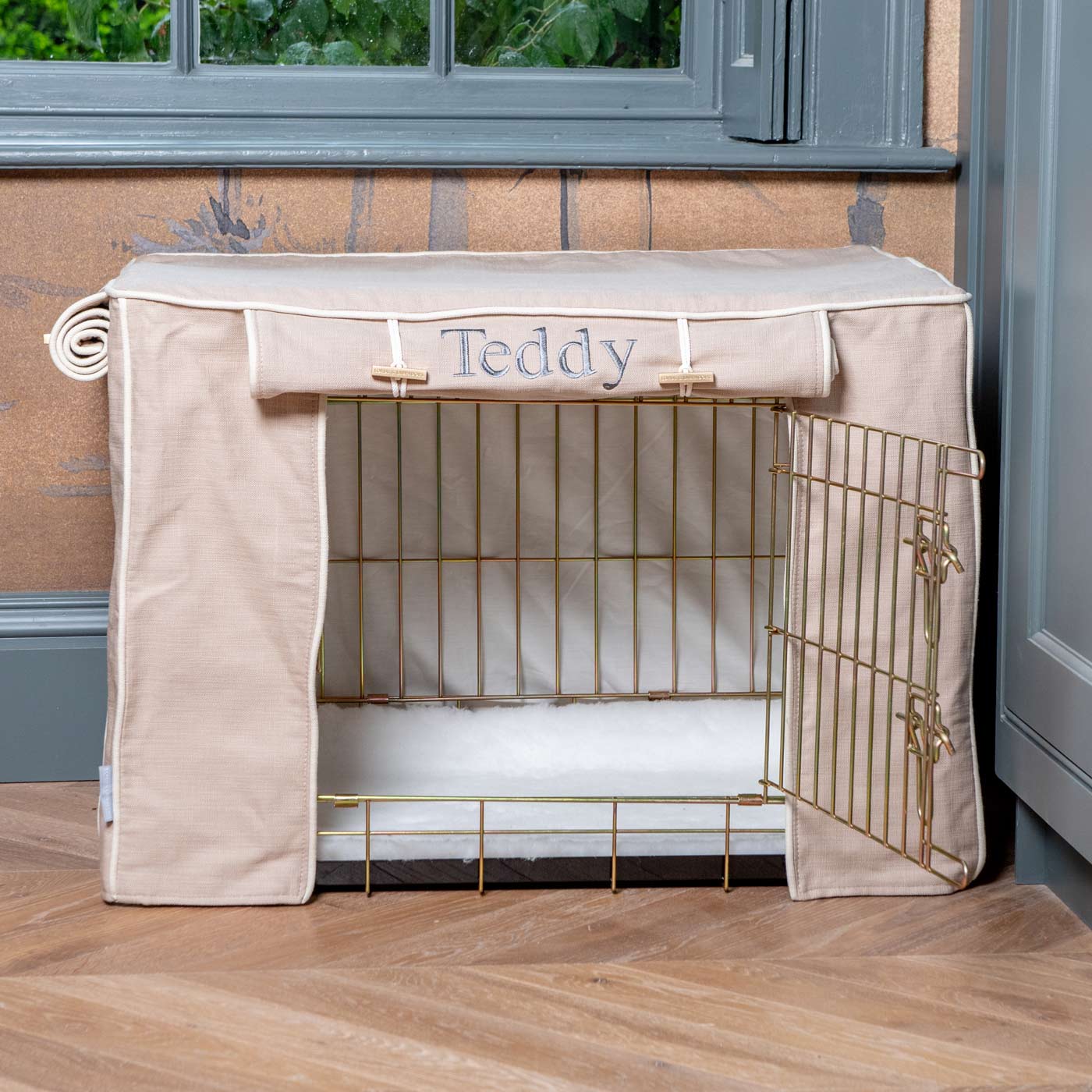 Luxury Dog Cage Cover, Savanna Oatmeal Cage Cover The Perfect Dog Cage Accessory, Available To Personalize Now at Lords & Labradors US