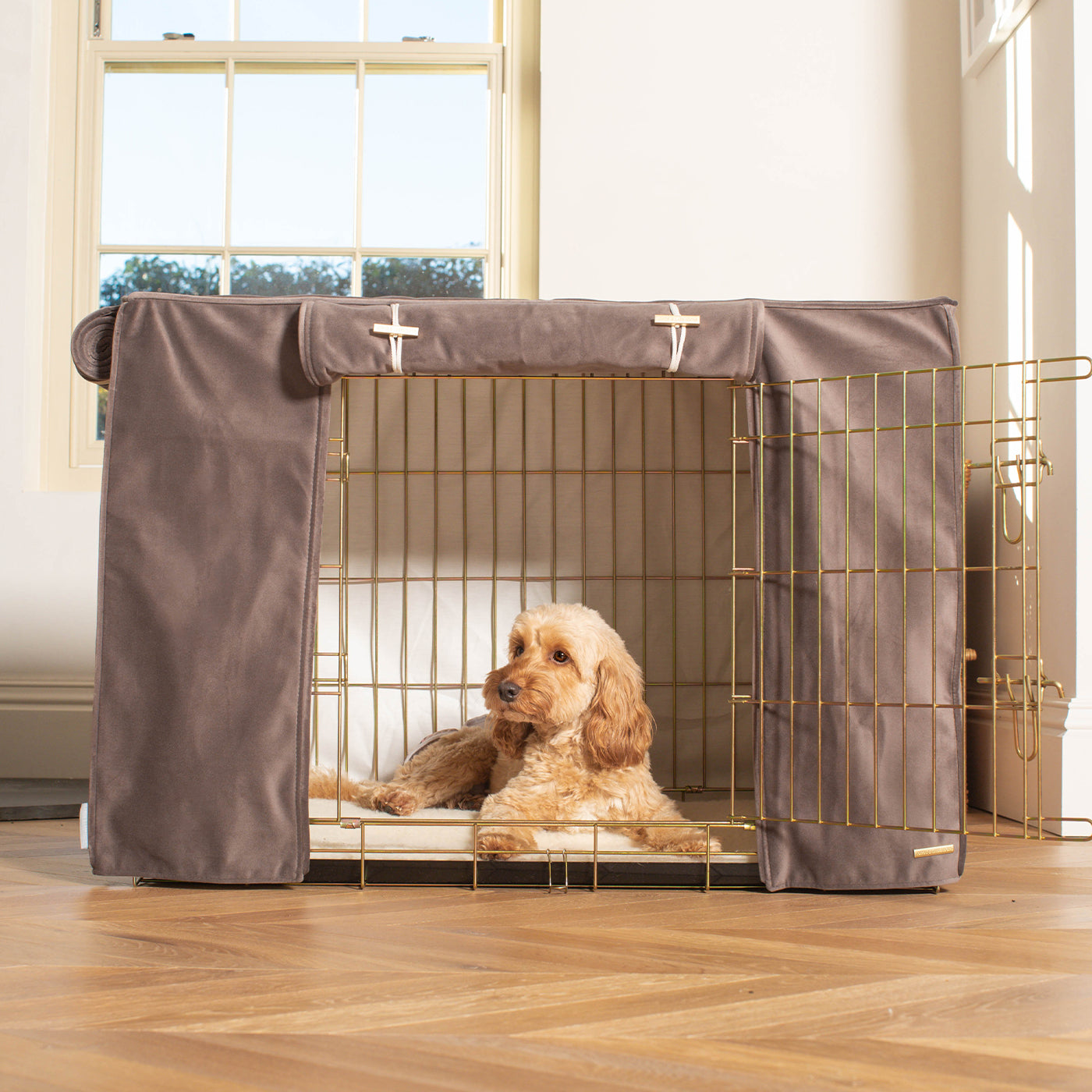 Dog Cage with Cage Cover in Silt Velvet by Lords & Labradors