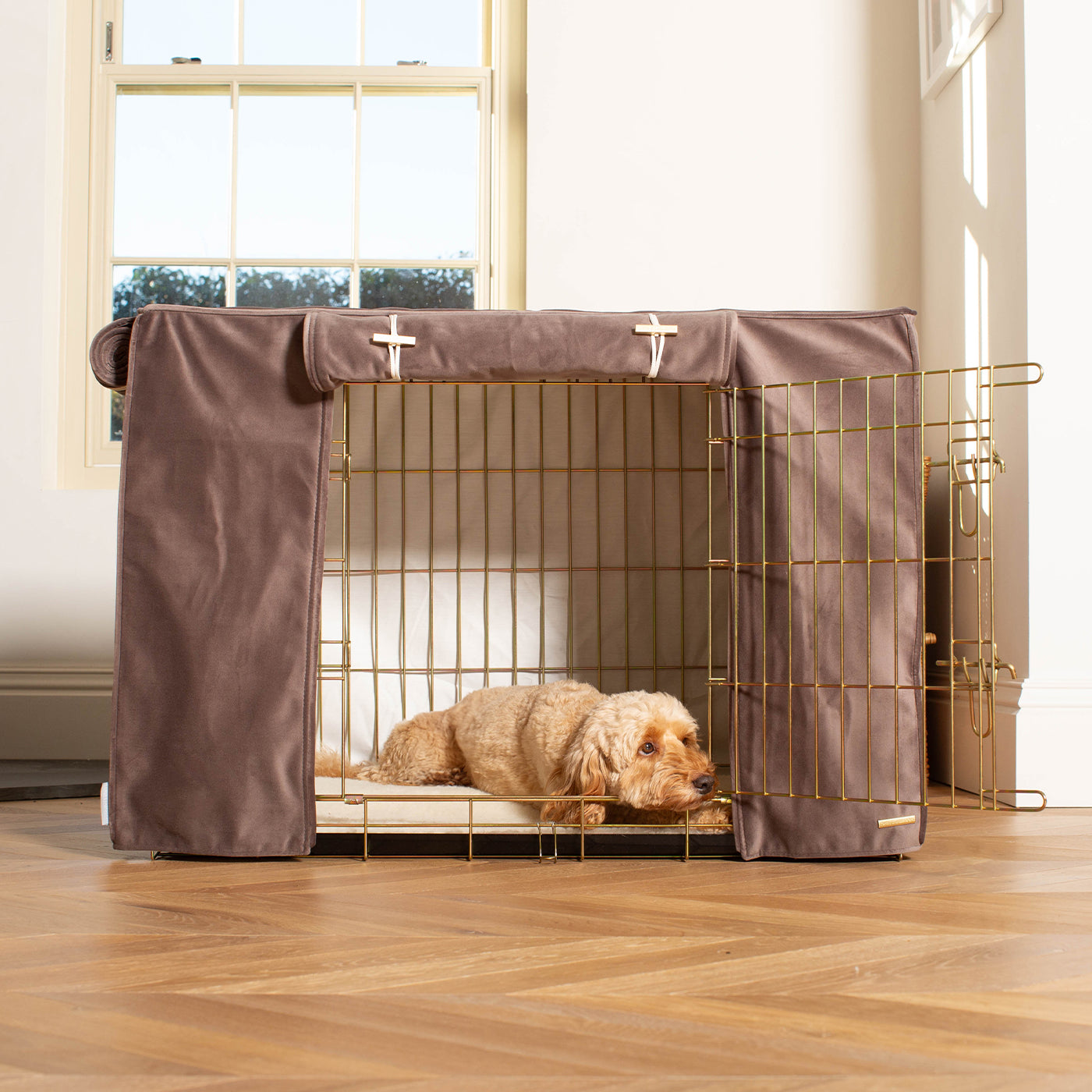 Dog Cage with Cage Cover in Silt Velvet by Lords & Labradors