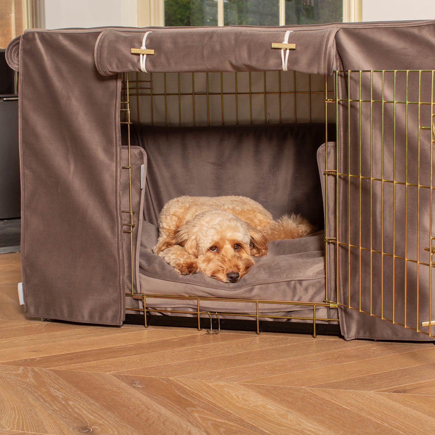 Dog Cage Set In Silt Velvet by Lords & Labradors