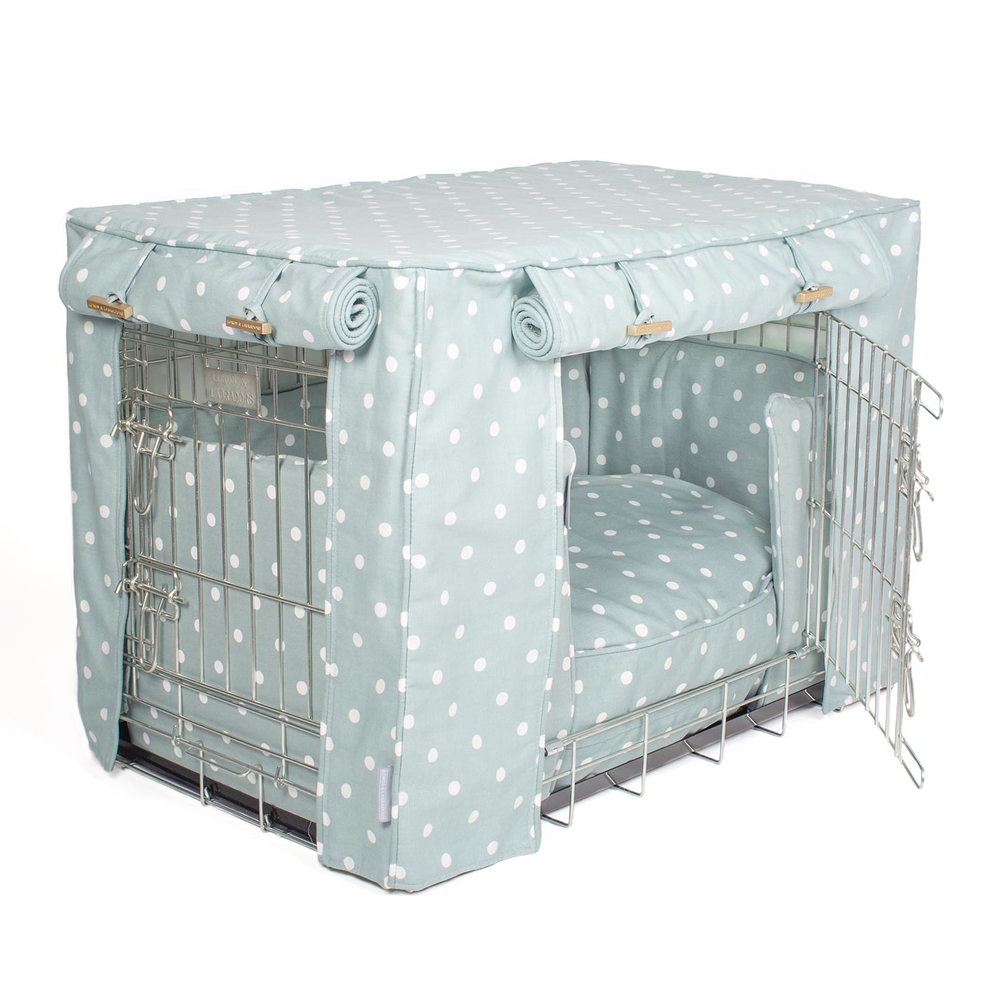 Luxury Silver Dog Cage Set With Cushion, Bumper and Crate Cover. The Perfect Dog Crate For The Ultimate Naptime, Available Now at Lords & Labradors US