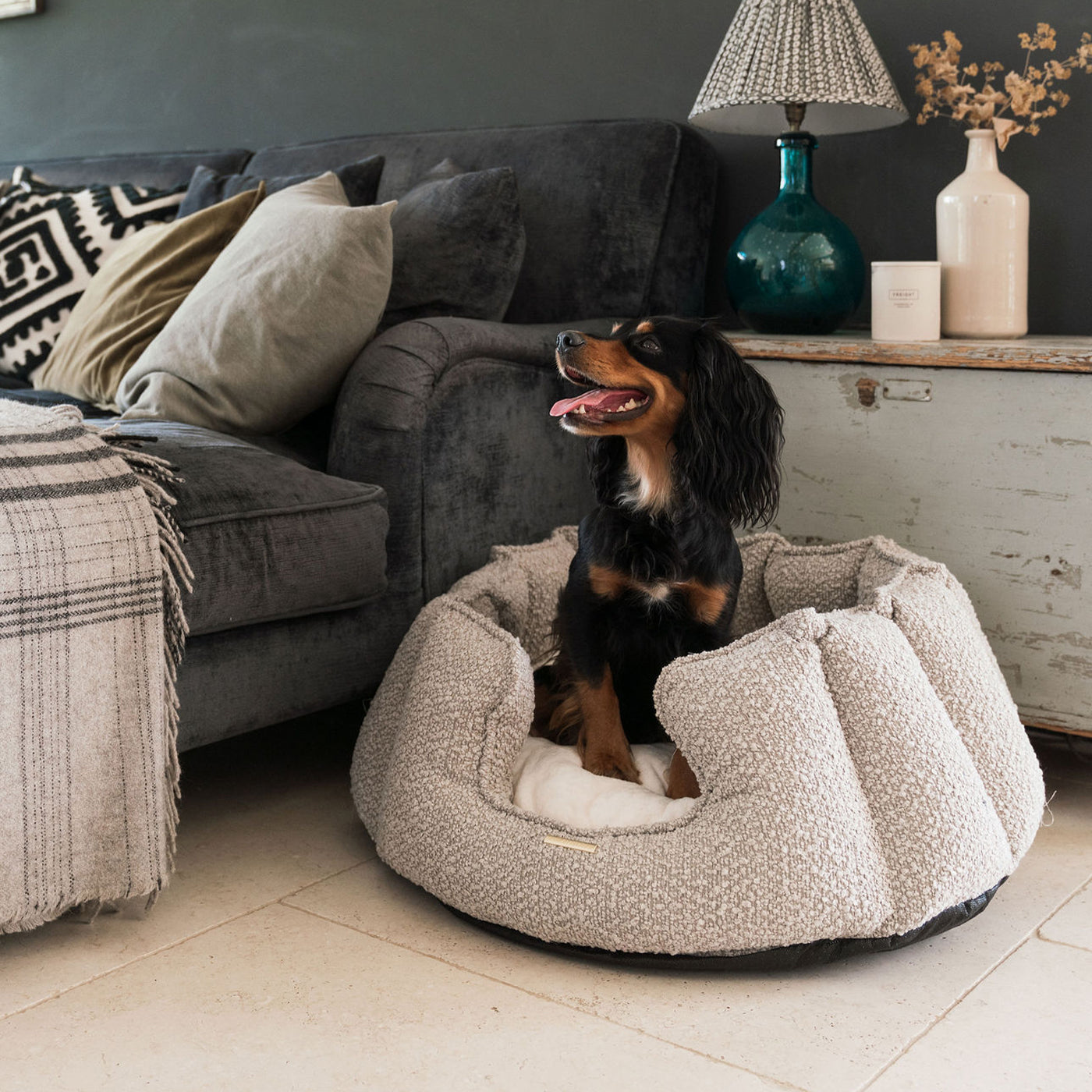 High Wall Bed For Dogs in Bouclé by Lords & Labradors