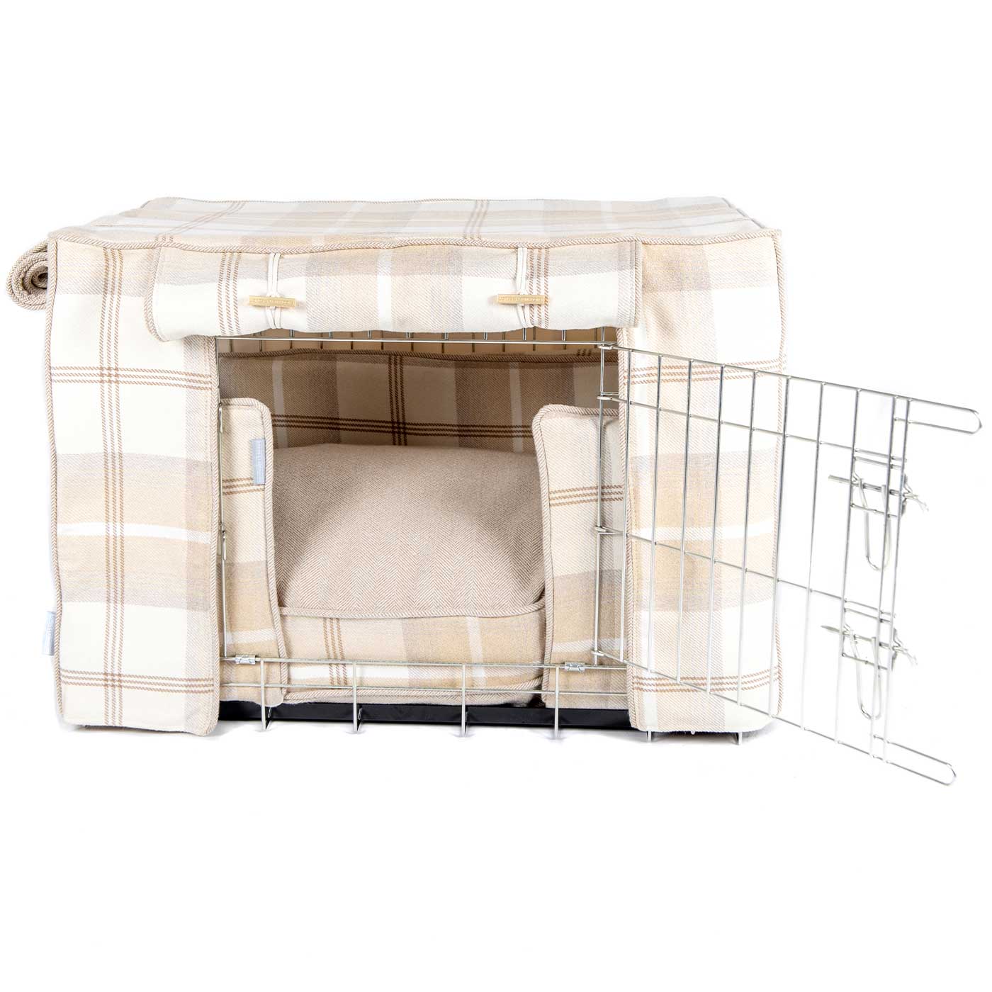 Balmoral Natural Tweed Cage Set, The Perfect Dog Cage Set For The Ultimate Naptime, Available To Personalize at Lords & Labradors US