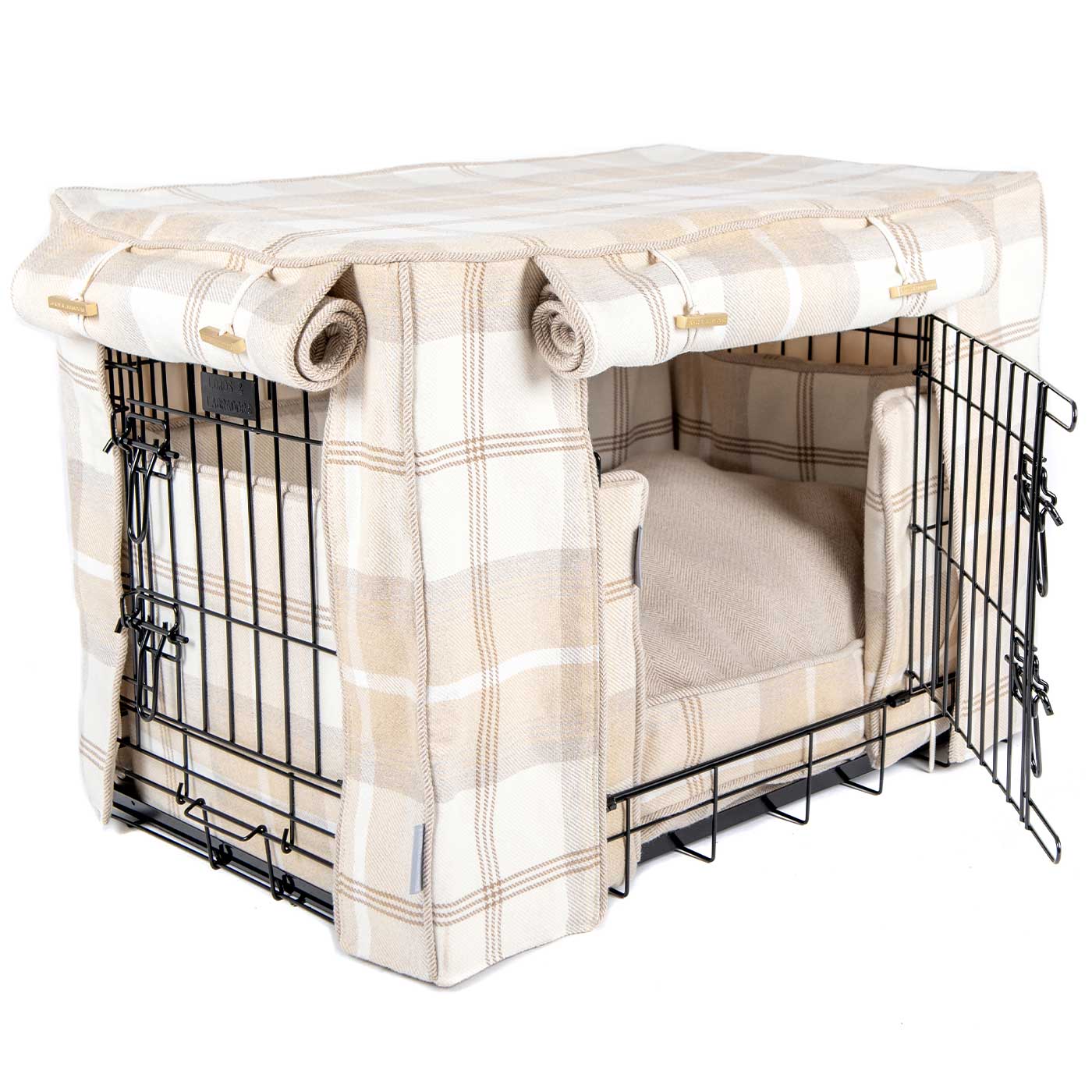 Balmoral Natural Tweed Cage Set, The Perfect Dog Cage Set For The Ultimate Naptime, Available To Personalize at Lords & Labradors US