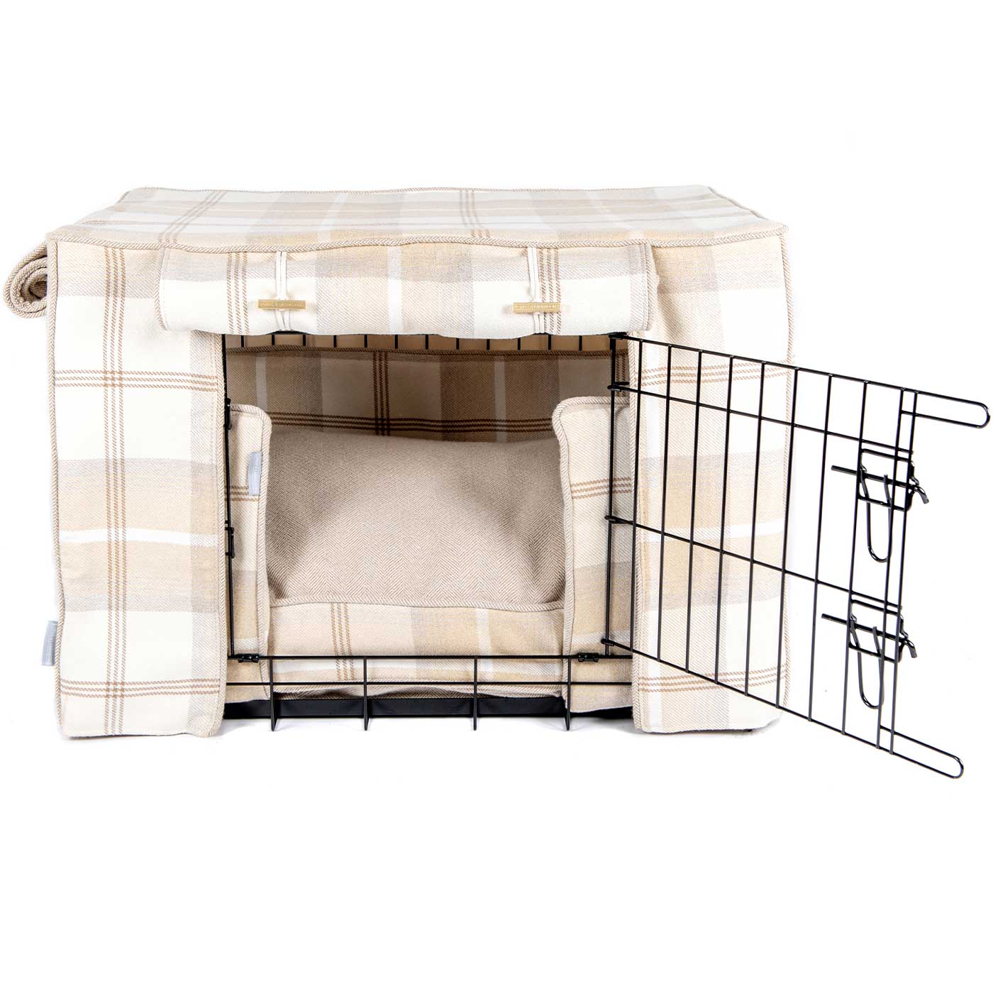 Balmoral Natural Tweed Cage Set, The Perfect Dog Cage Set For The Ultimate Naptime, Available To Personalize at Lords & Labradors US