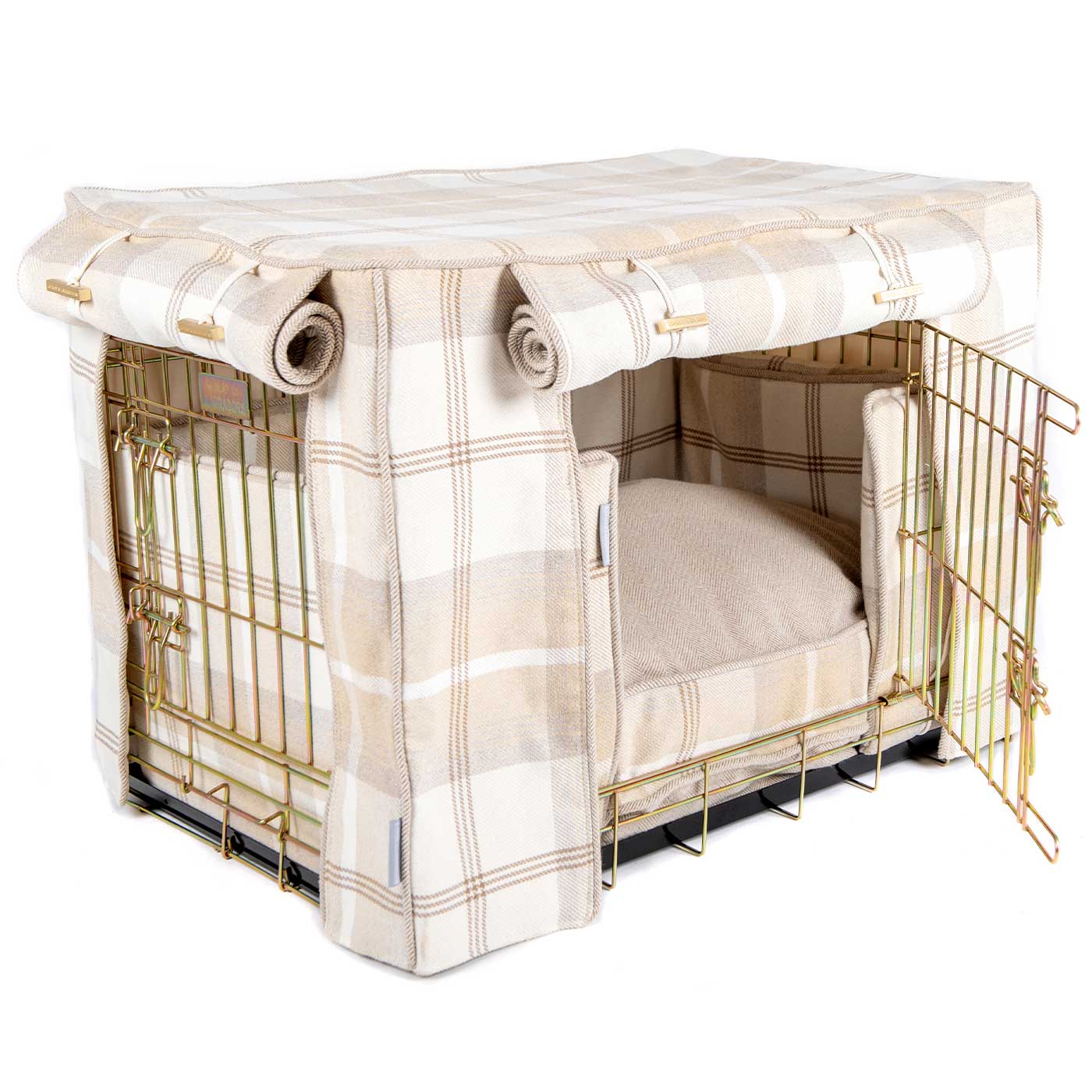 Balmoral Natural Tweed Cage Set, The Perfect Dog Cage Set For The Ultimate Naptime, Available To Personalize at Lords & Labradors US