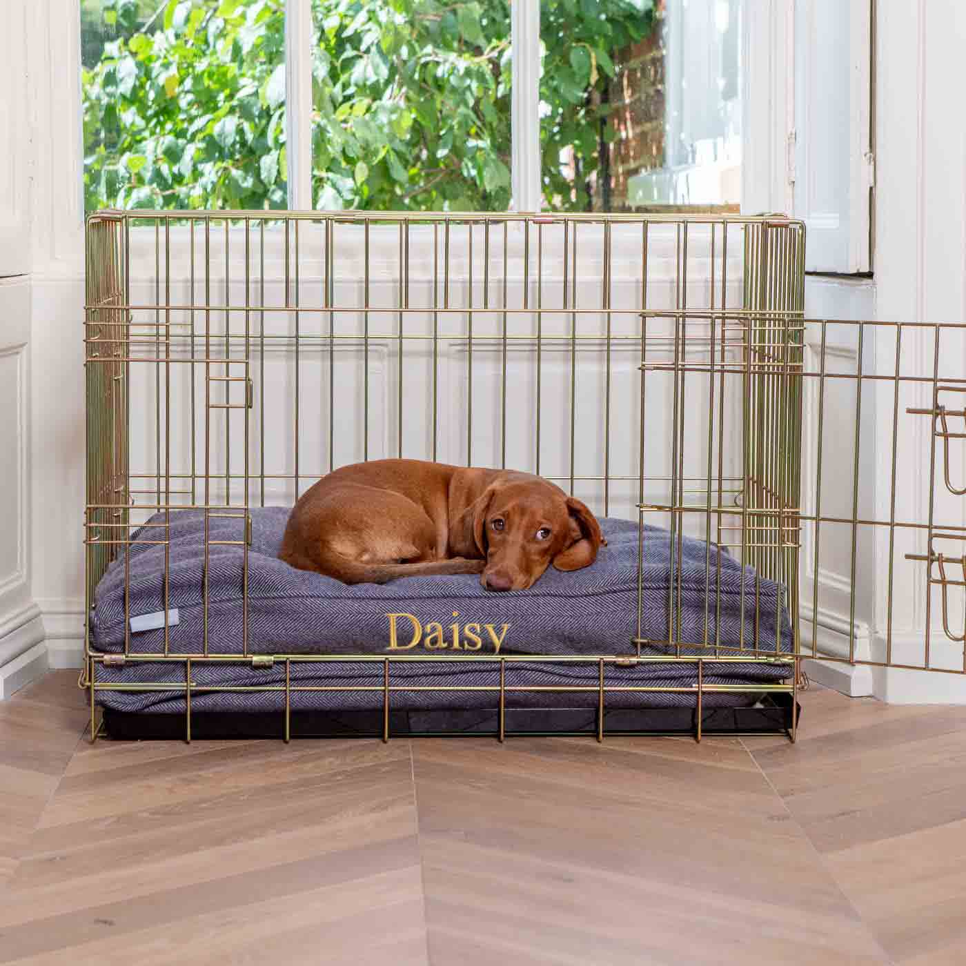 Luxury Dog Cage Cushion, Oxford Herringbone Tweed Cage Cushion The Perfect Dog Cage Accessory, Available To Personalize Now at Lords & Labradors US