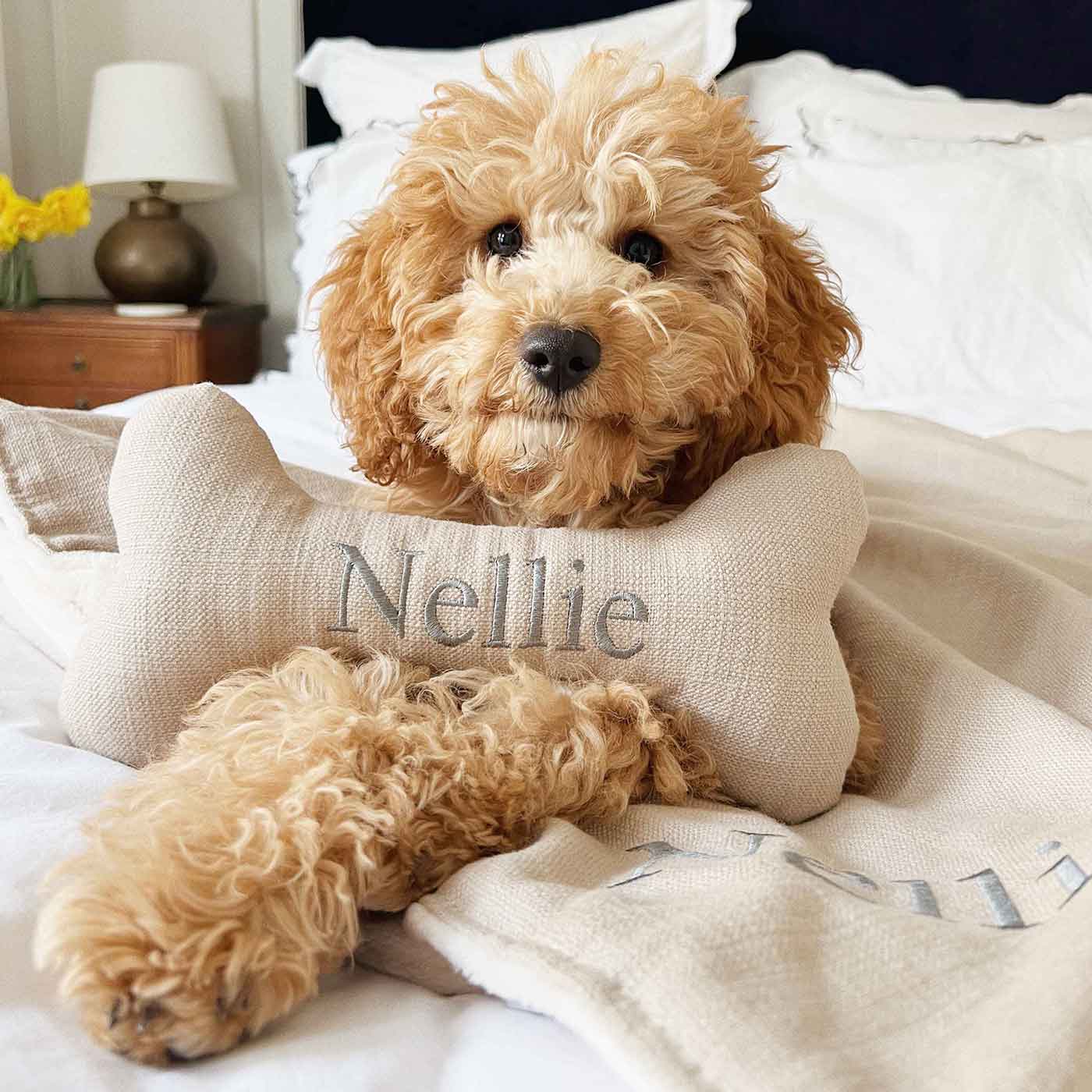 Present The Perfect Pet Playtime With Our Luxury Dog Bone Toy, In Stunning Savanna Oatmeal! Available To Personalize Now at Lords & Labradors US