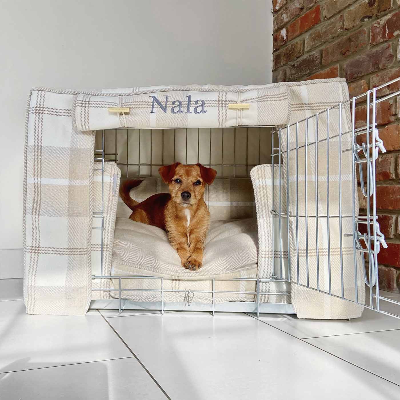 Balmoral Natural Tweed Cage Set, The Perfect Dog Cage Set For The Ultimate Naptime, Available To Personalize at Lords & Labradors US