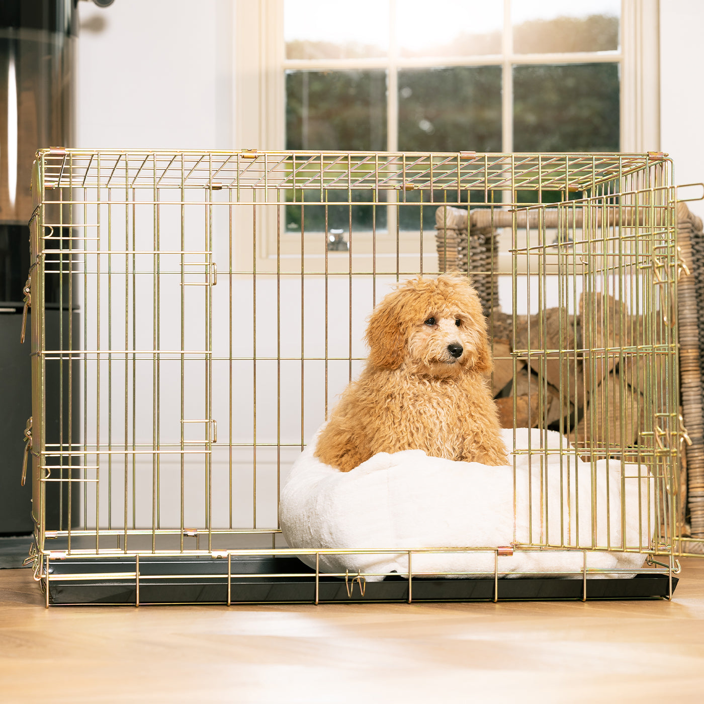 Cozy & Calming Puppy Cage Bed, The Perfect Dog Cage Accessory For The Ultimate Dog Den! In Stunning Anti-Anxiety Cream Faux Fur! Available To Personalize at Lords & Labradors US