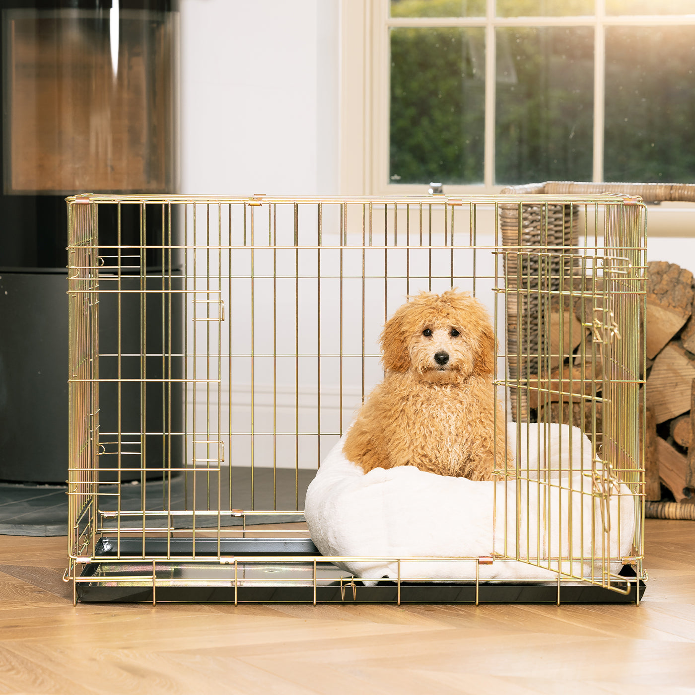 Cozy & Calming Puppy Cage Bed, The Perfect Dog Cage Accessory For The Ultimate Dog Den! In Stunning Anti-Anxiety Cream Faux Fur! Available To Personalize at Lords & Labradors US