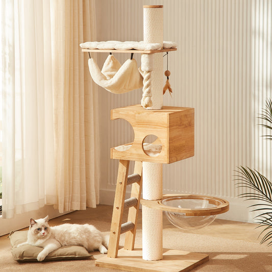 Discover the Ultimate Cat Tree, The Helsinki The Levels Cat Play Centre. Present your cat with the perfect cat play centre! Crafted using durable and long-lasting wood, this modern cat play centre features hanging toys to hangout spots, multiple levels for cats to explore, soft, plush hammock to snuggle into and sisal wrapped post for scratching! Available Now at Lords & Labradors US