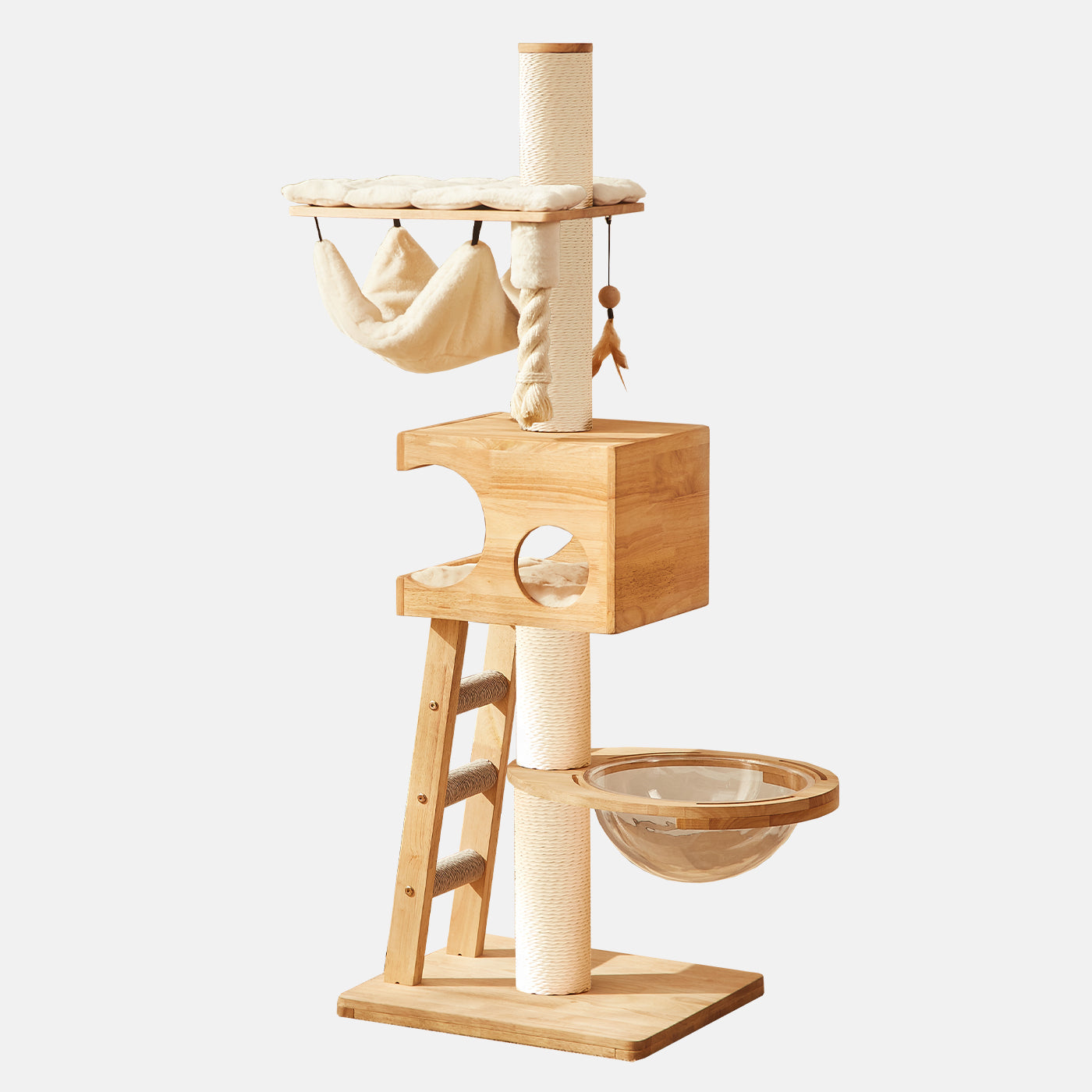 Discover the Ultimate Cat Tree, The Helsinki The Levels Cat Play Centre. Present your cat with the perfect cat play centre! Crafted using durable and long-lasting wood, this modern cat play centre features hanging toys to hangout spots, multiple levels for cats to explore, soft, plush hammock to snuggle into and sisal wrapped post for scratching! Available Now at Lords & Labradors US