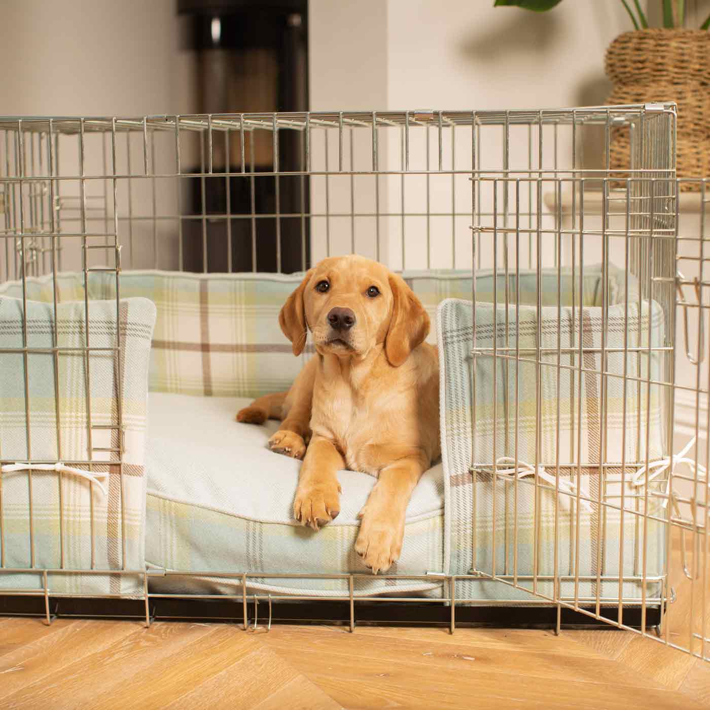 Luxury Dog Cage Bumper, Balmoral Duck Egg Cage Bumper Cover The Perfect Dog Cage Accessory, Available To Personalize Now at Lords & Labradors US